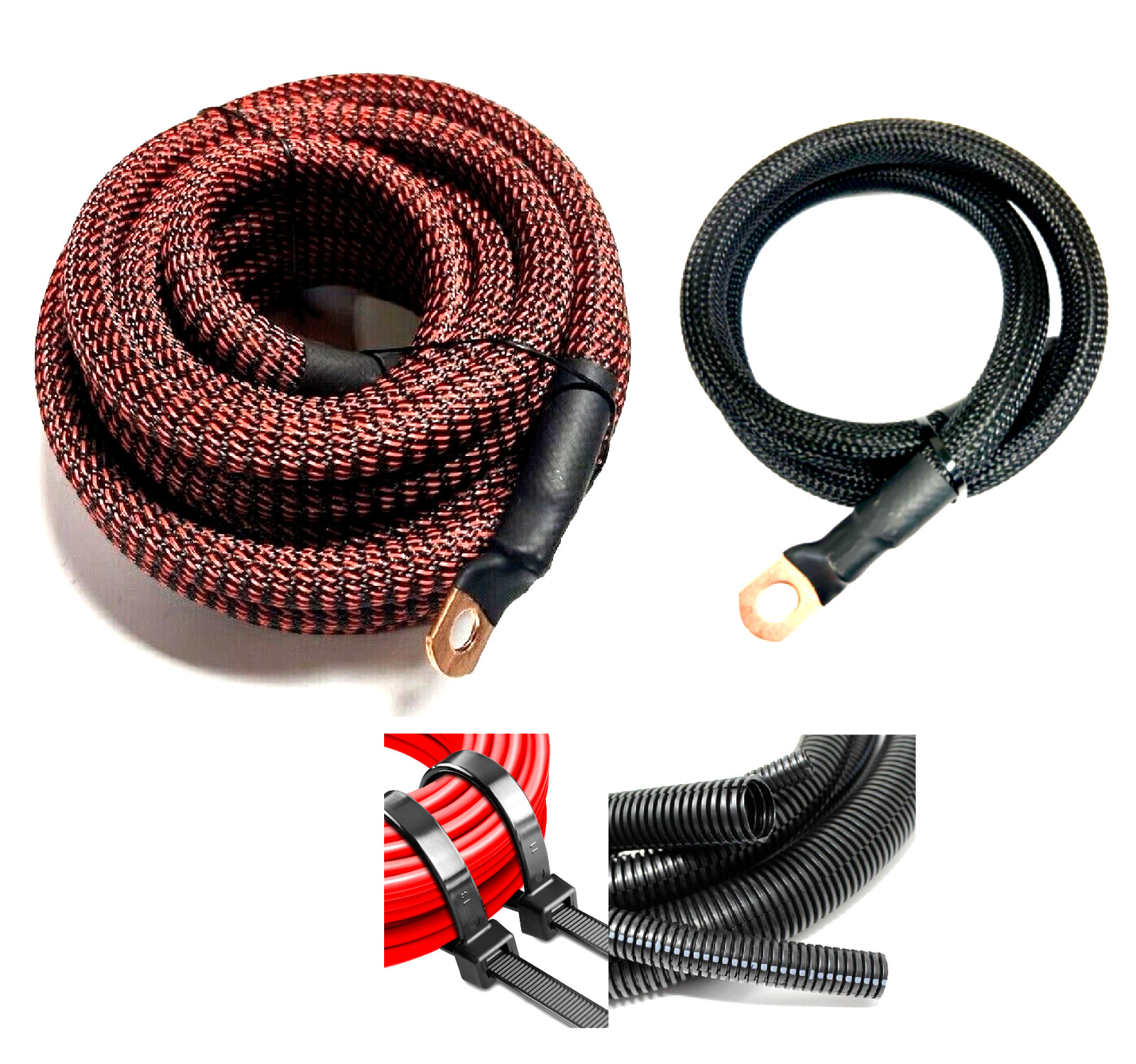 Battery Relocation Kit 4 ga OFC COPPER 12\' RED/BLK + 3\' Black Snakeskin Wiring