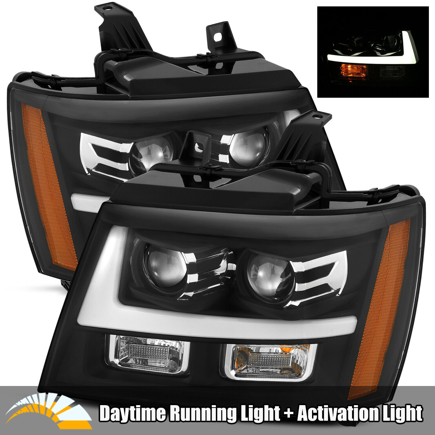 For 07-14 Suburban/Tahoe/Avalanche Activation Light Black Projector Headlights