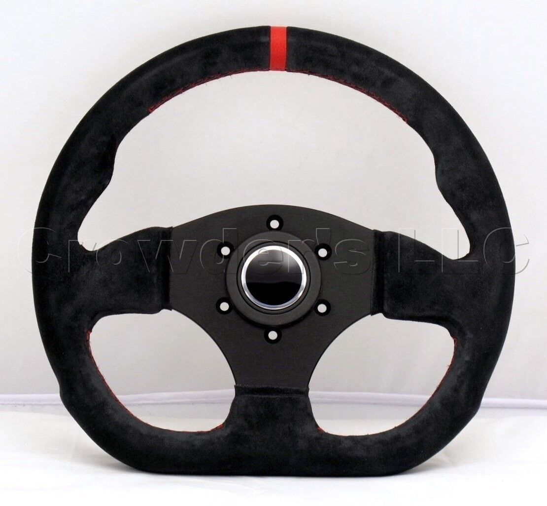 Sport Line Racing Steering Wheel 300mm Competition Black Suede Red Stripe