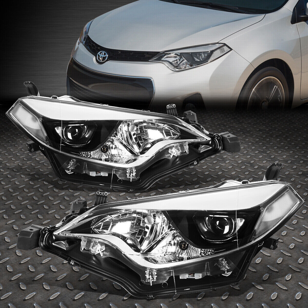 For 14-16 Toyota Corolla OE Style LED Projector Headlight Assembly Chrome/Clear