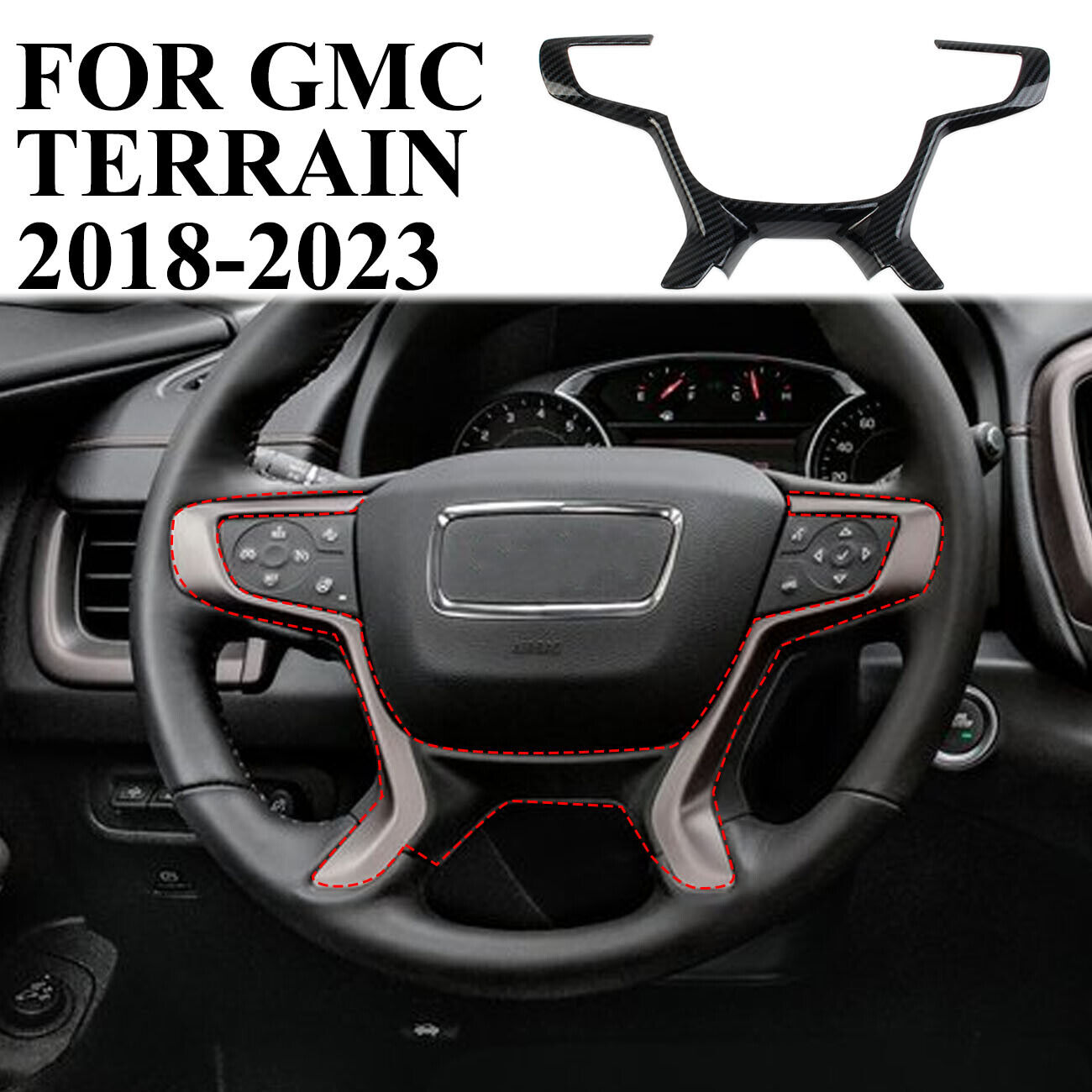 Carbon Fiber Interior Steering Wheel Cover Trim For GMC Terrain Canyon Acadia
