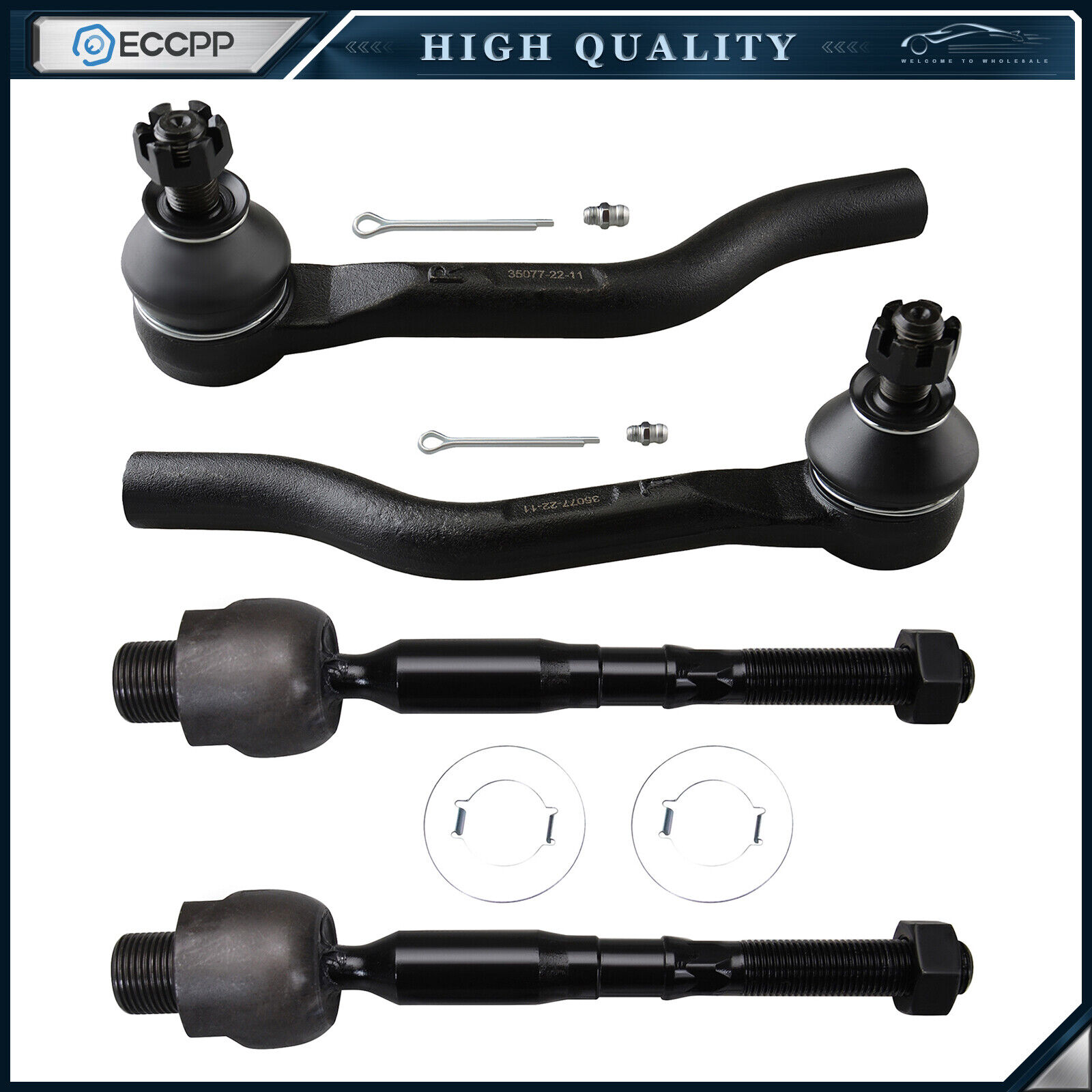 4x Front Inner and Outer Tie Rod Ends For 2013-2019 2020 ACURA TLX HONDA ACCORD