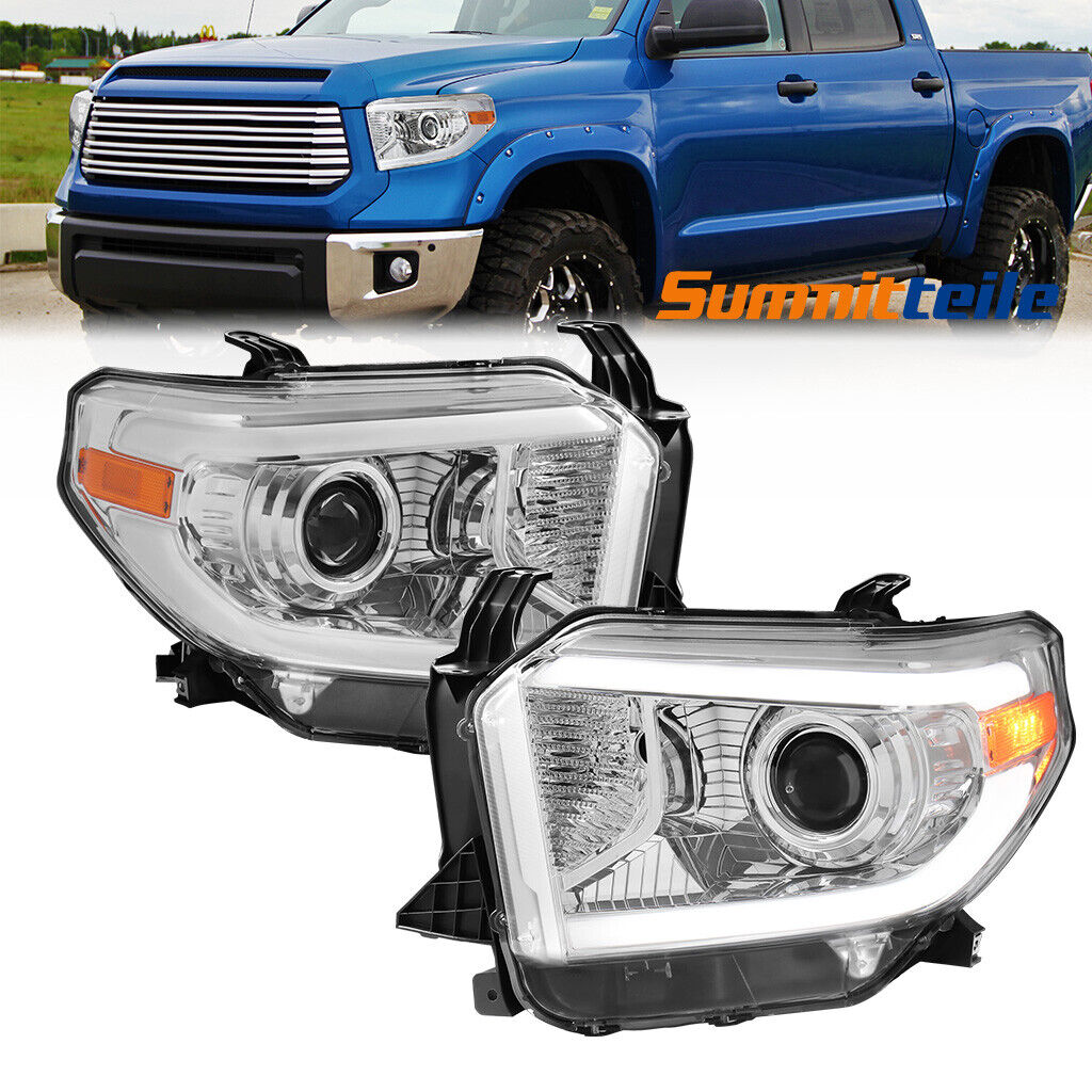 Pair Chrome Projector Headlights W/ LED DRL For 2014-2021 Toyota Tundra
