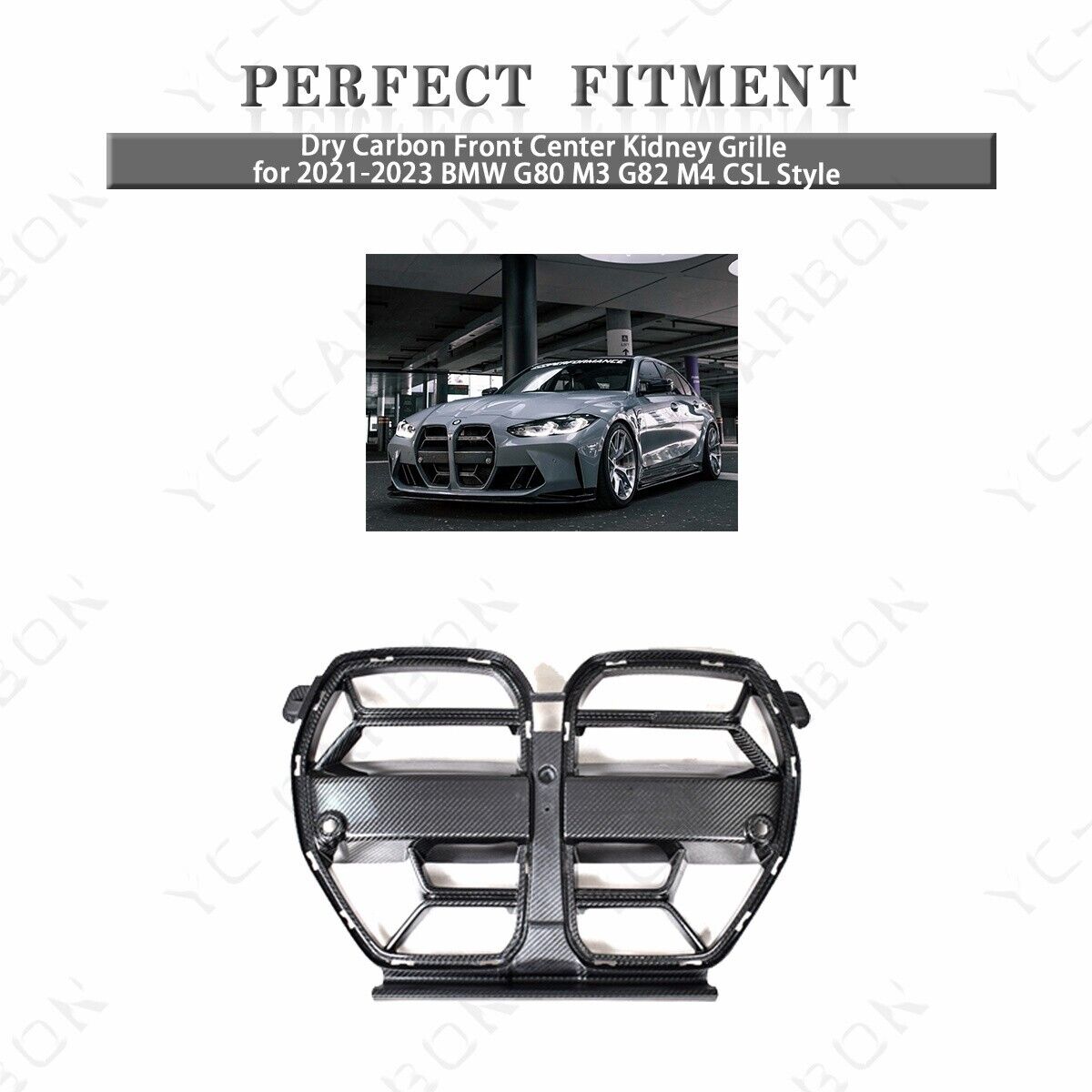 Dry Carbon Front Center Kidney Grille for 2021-2023 BMW G80 M3 G82 M4 CSL Style