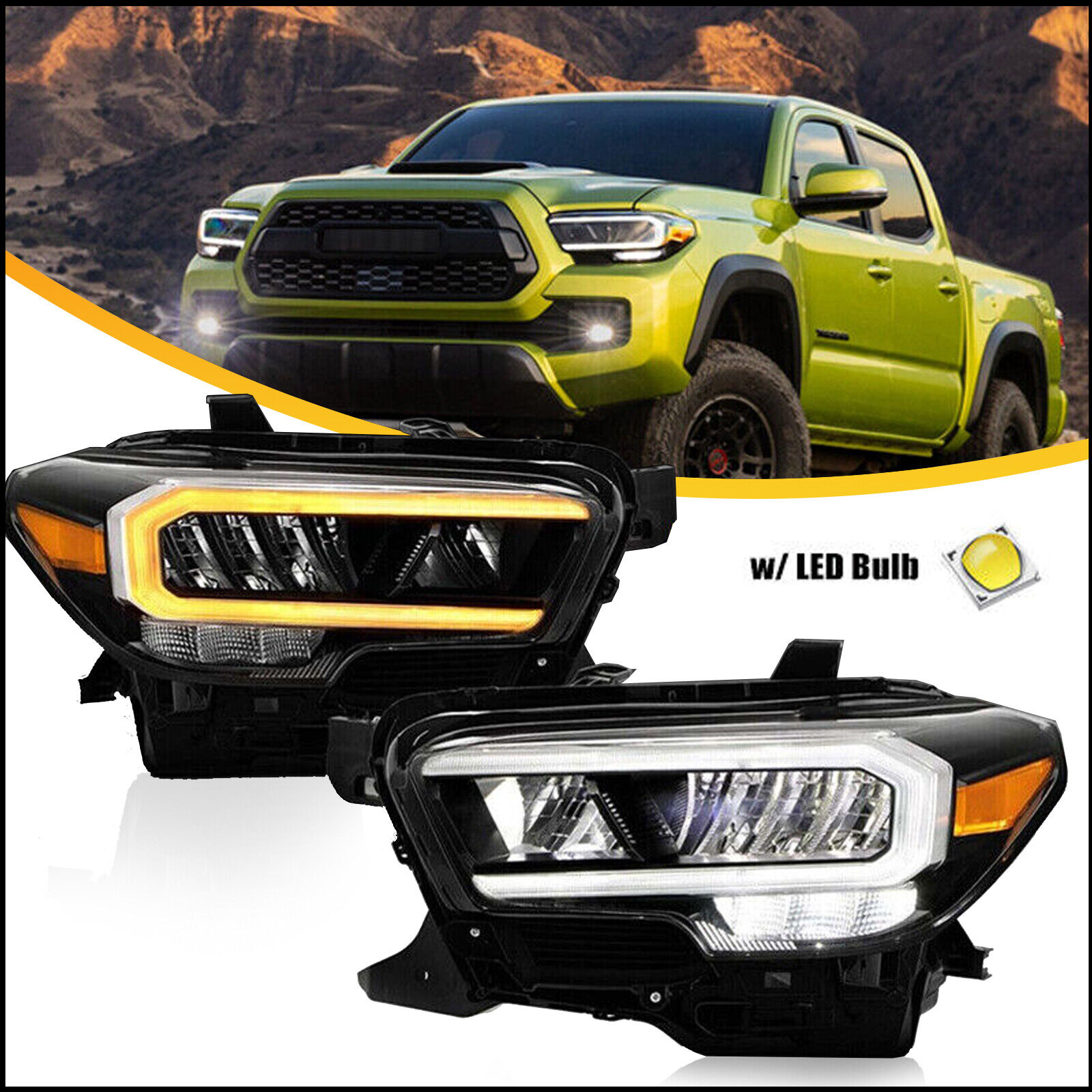 Pair Headlights Assembly LED DRL Headlamps Fit 2020 2021 2022 2023 Toyota Tacoma