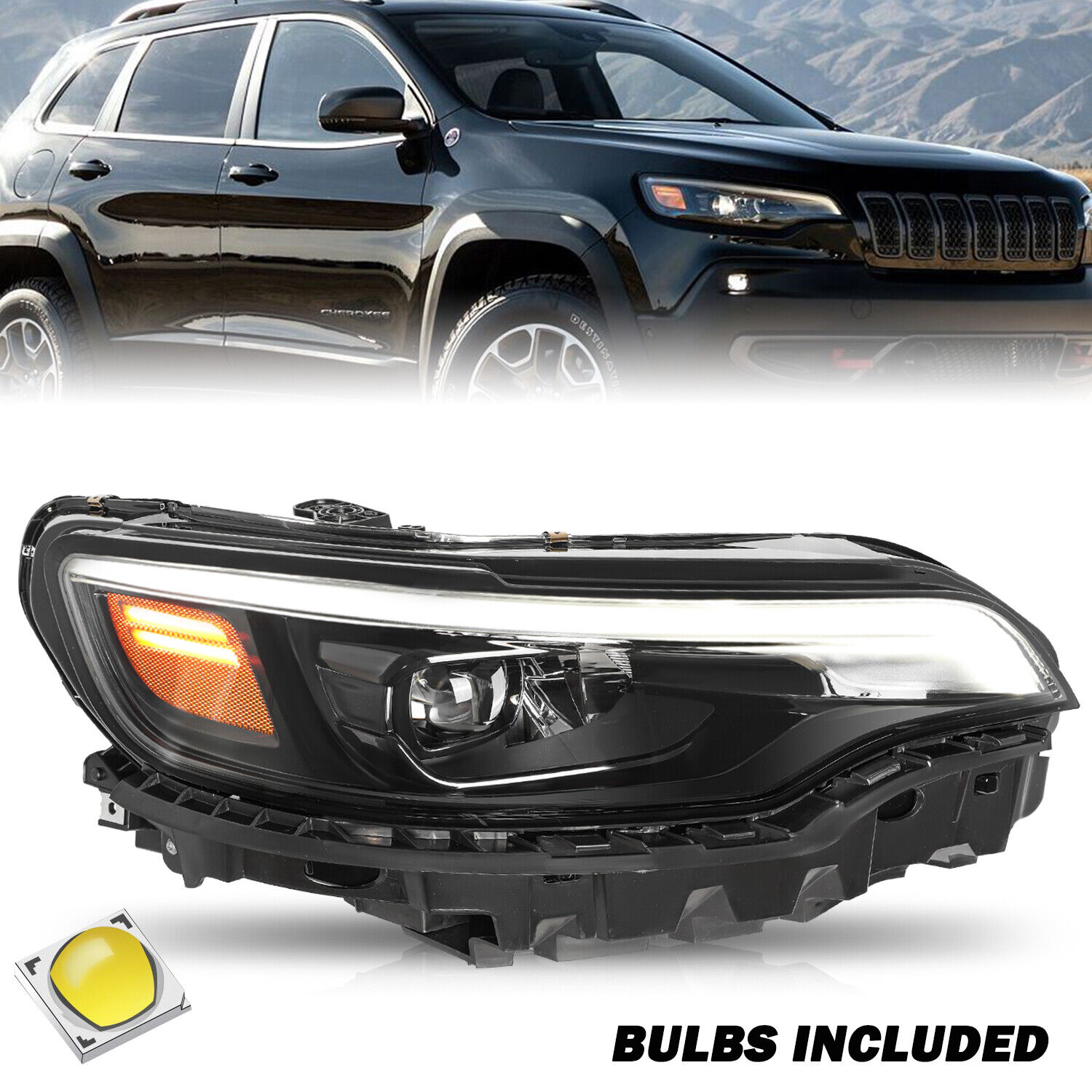 For 2019-2023 Jeep Cherokee Projector Headlight Passenger Side LED Headlamp RH