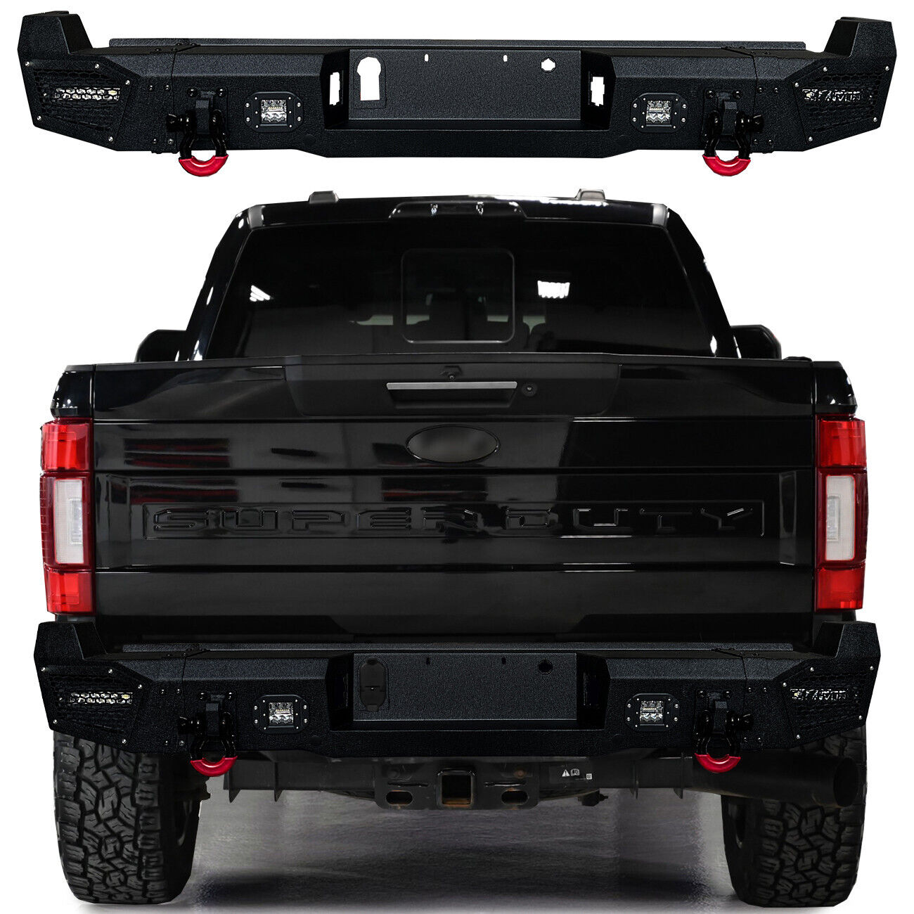 Vijay For 2017-2023 F250 F350 Steel Rear Bumper with D-rings and LED Lights