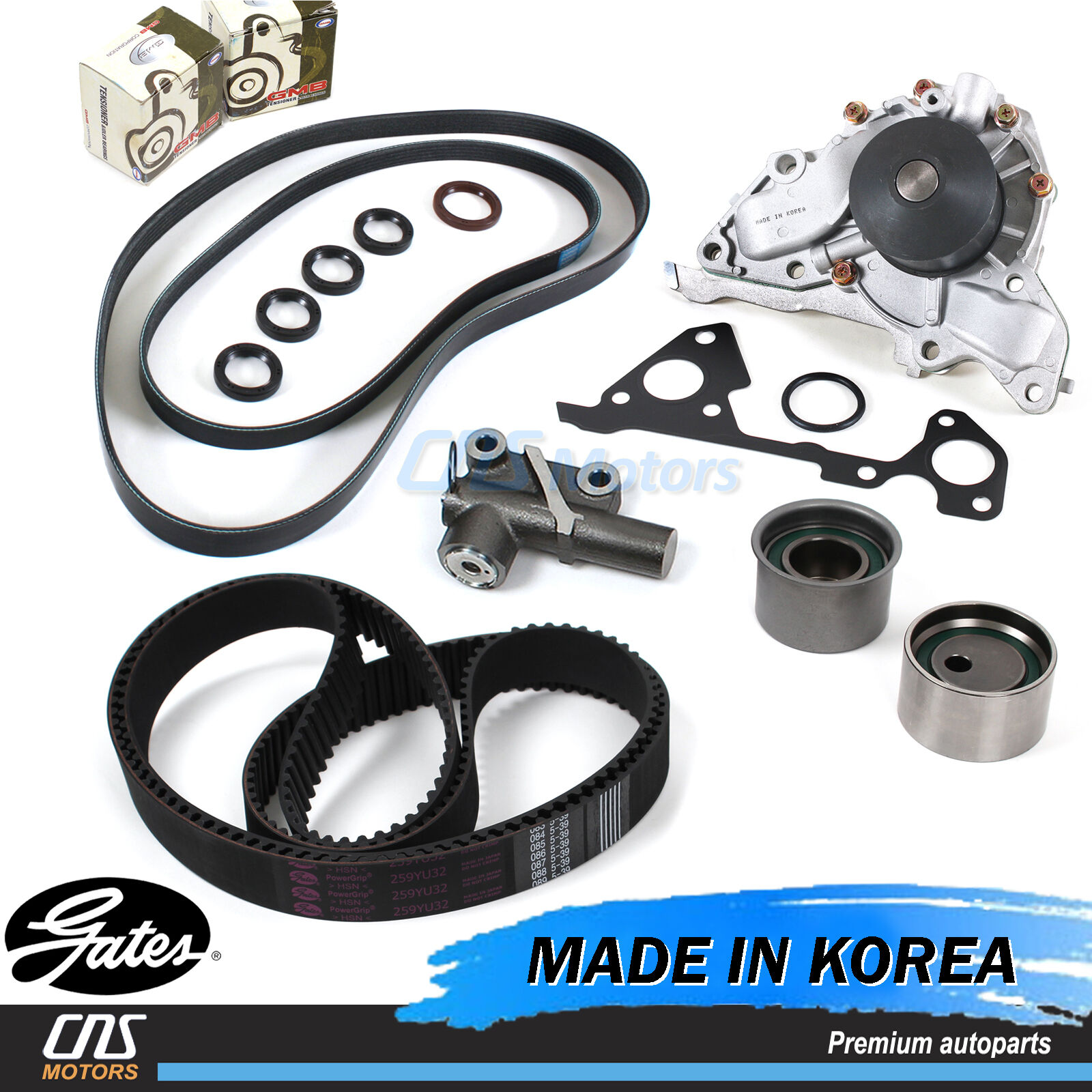 Gates Timing Belt Kit V-Belt Hydraulic Tensioner Water Pump for Hyundai Kia 3.5L
