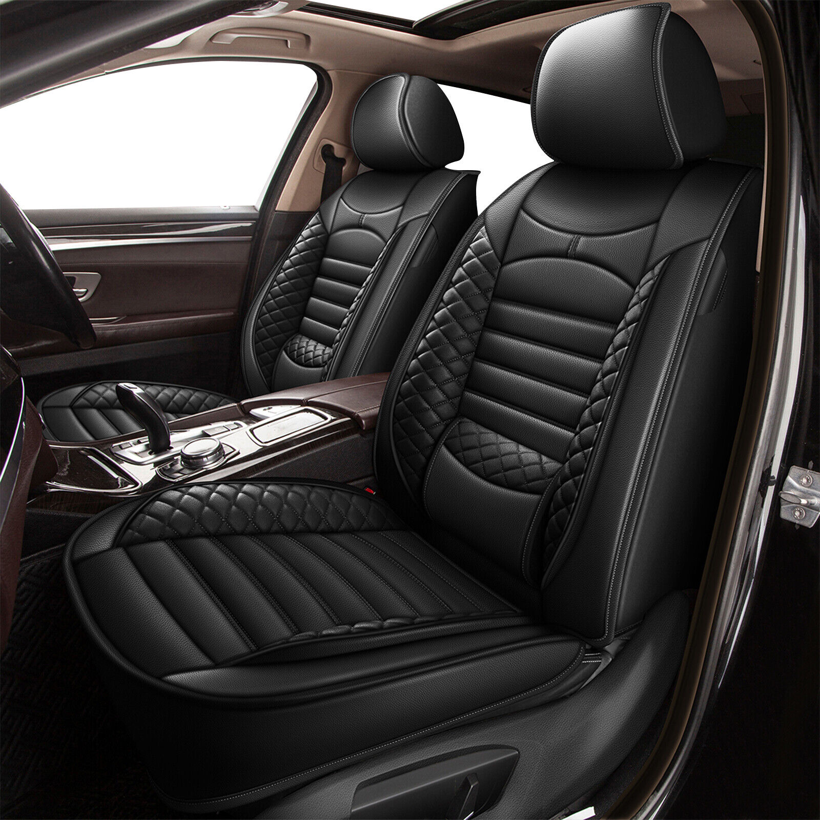 Car Front 2-Seat Covers Faux Leather For Honda Pilot 2007-21 Detachable Headrest