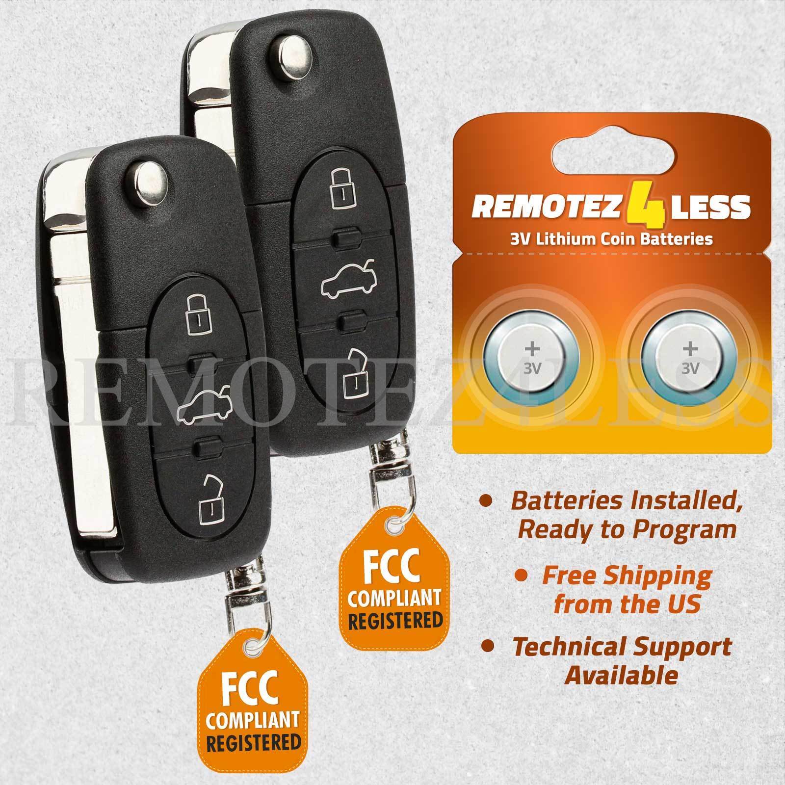2 For 1999 2000 2001 Audi TT Quattro Keyless Entry Remote Car Key Fob