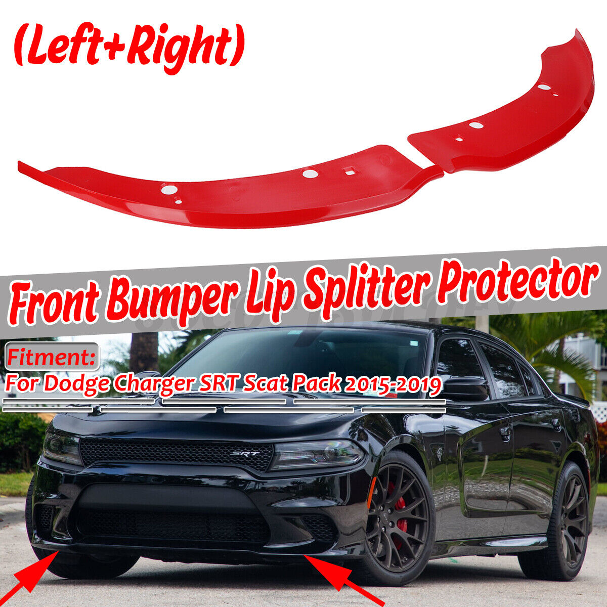 RED Front Bumper Lip Splitter Spoiler Trim Guard For Dodge Charger SRT Scat Pack