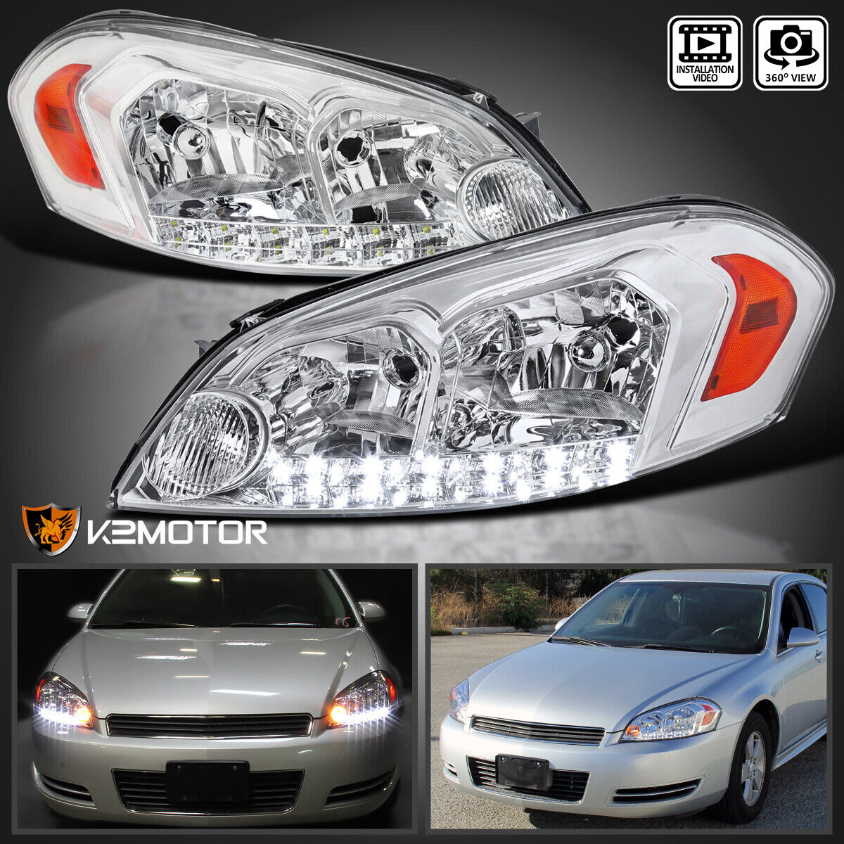 Fits 2006-2013 Chevy Impala 2006-2007 Monte Carlo LED Strip Headlights Lamps