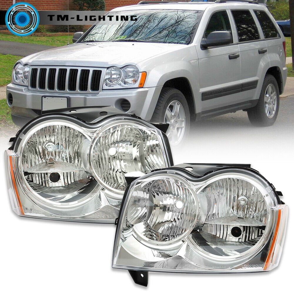 Left&Right Side Headlights Headlamps Assembly For 2005-2007 Jeep Grand Cherokee