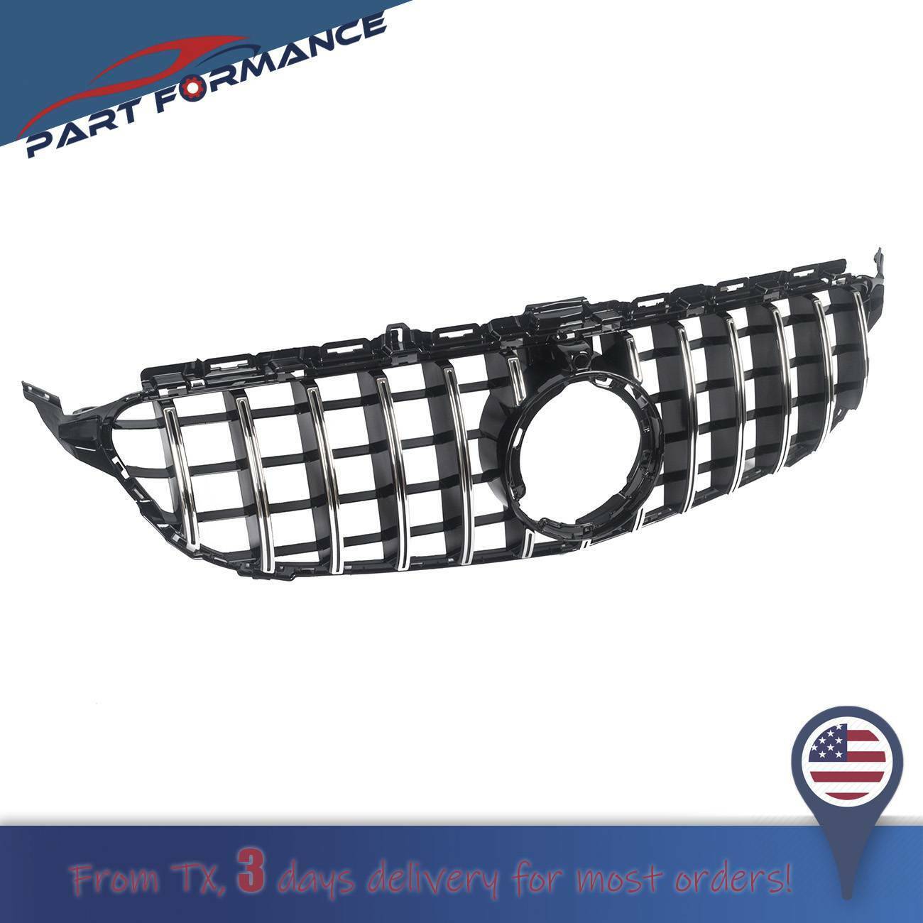 GT R Style Front Grille for Mercedes Benz W205 C-CLASS 2019-2021 Chrome/Black 
