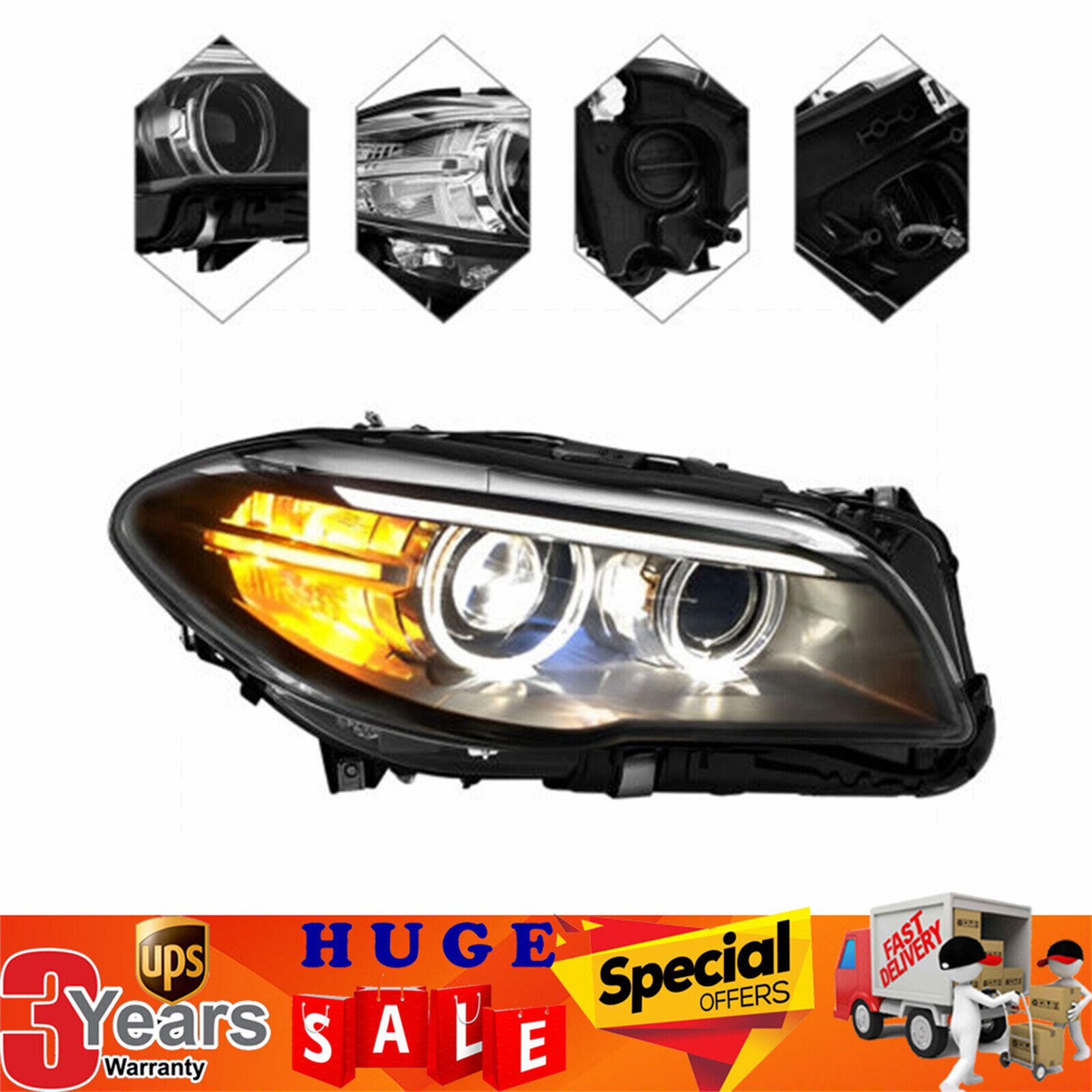 Xenon Headlight For 2014-2017 BMW 5 Series F10 HID Headlamp Right Passenger Side