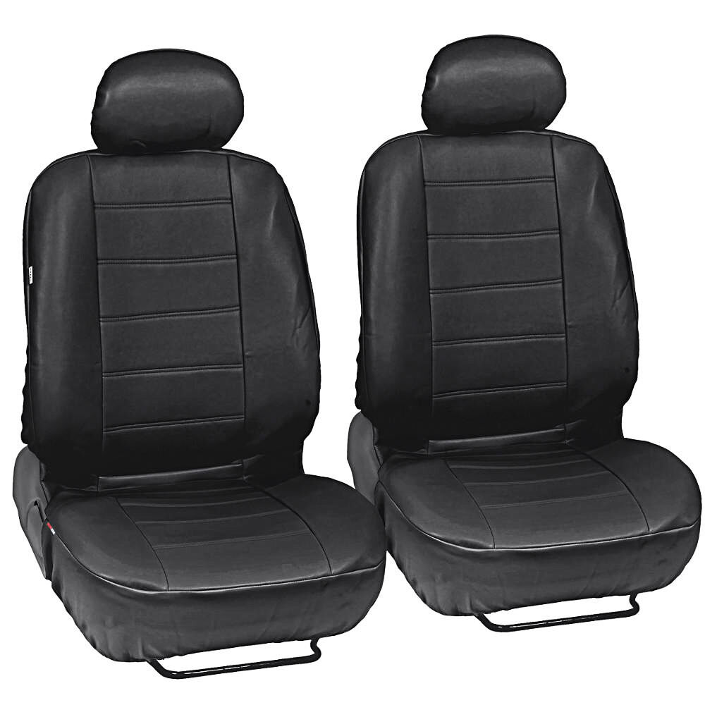 Black Leatherette Car Seat Covers Front Pair Set of 2 Faux Leather Upholstery