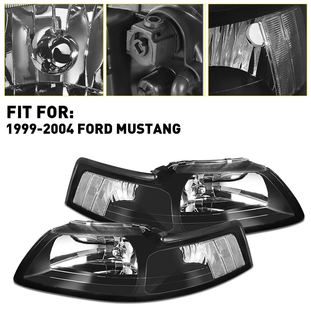 Fits 1999-2004 Ford Mustang Headlights Head Lamps Pair Left+Right 99-04 OOD