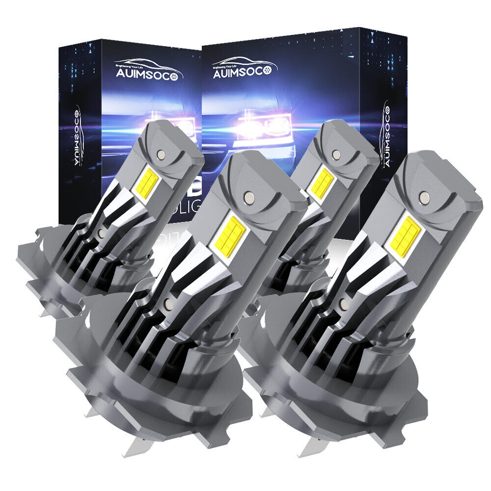 4Pcs H7 LED Headlight Combo Bulbs Kit High Low Beam 6500K Super White Bright