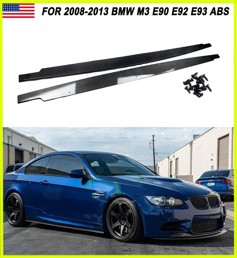 CARBON LOOK ABS SIDE SKIRT EXTENSIONS APRON LIP FOR BMW M3 E90 E92 E93 2008-2013