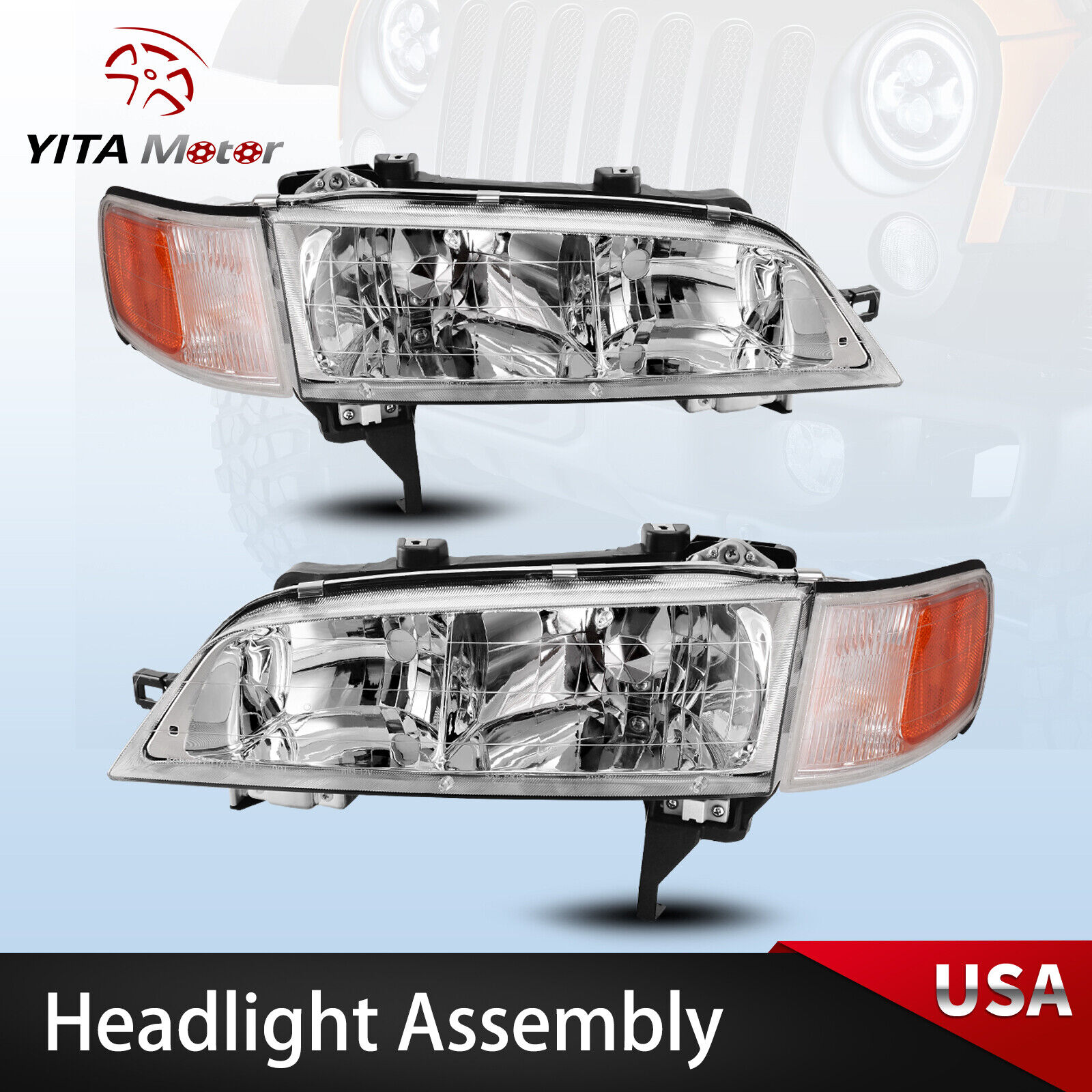 Chrome Headlights For 1994-1997 Honda Accord Amber Corner Signal Lamp Pair 94-97