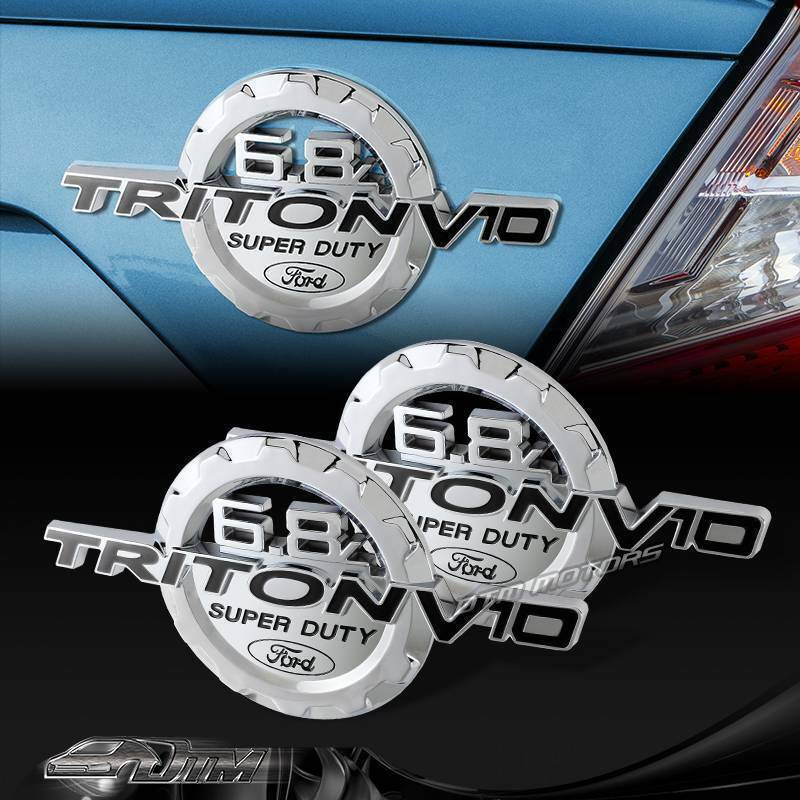 Black/Chrome 6.8L Triton V10 Super Duty Fender Emblem Badge For Ford F250 F350