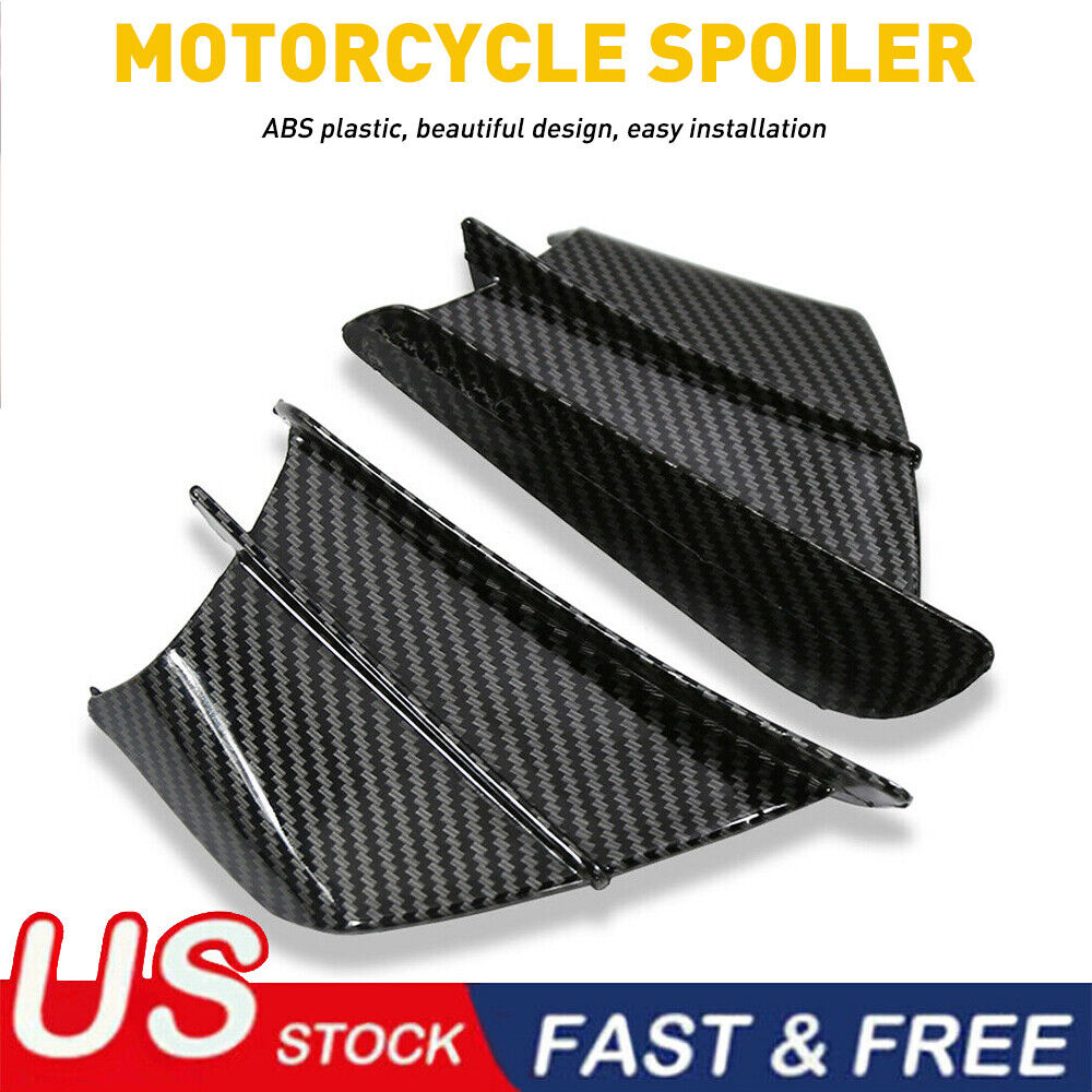 1Pair Motorcycle Side Winglets Air Deflector Wing Kit Spoiler Gloss Carbon Fiber