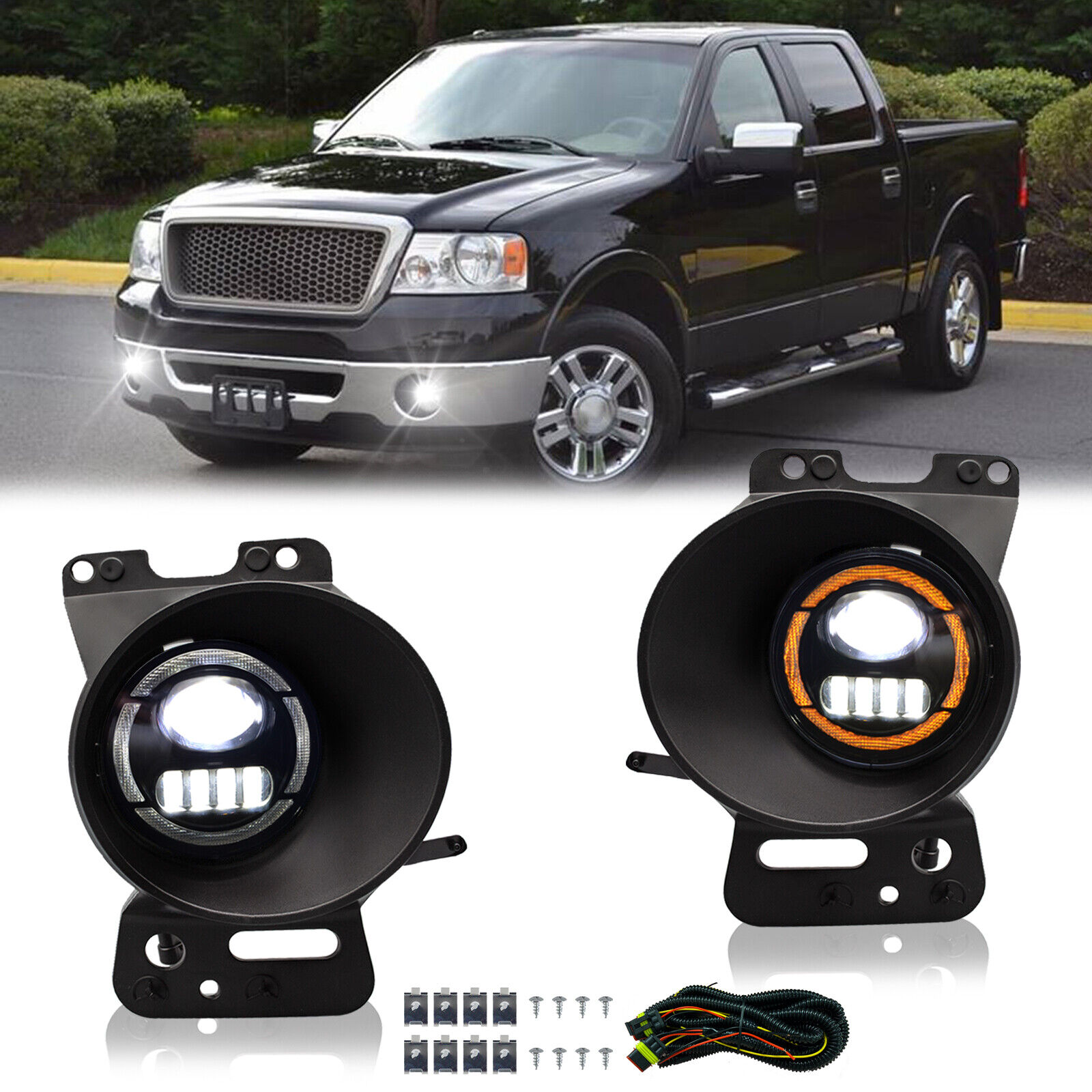 For 2005-2008 Ford F-150 LED Fog Lights Front Bumper Lamps with DRL+Wiring