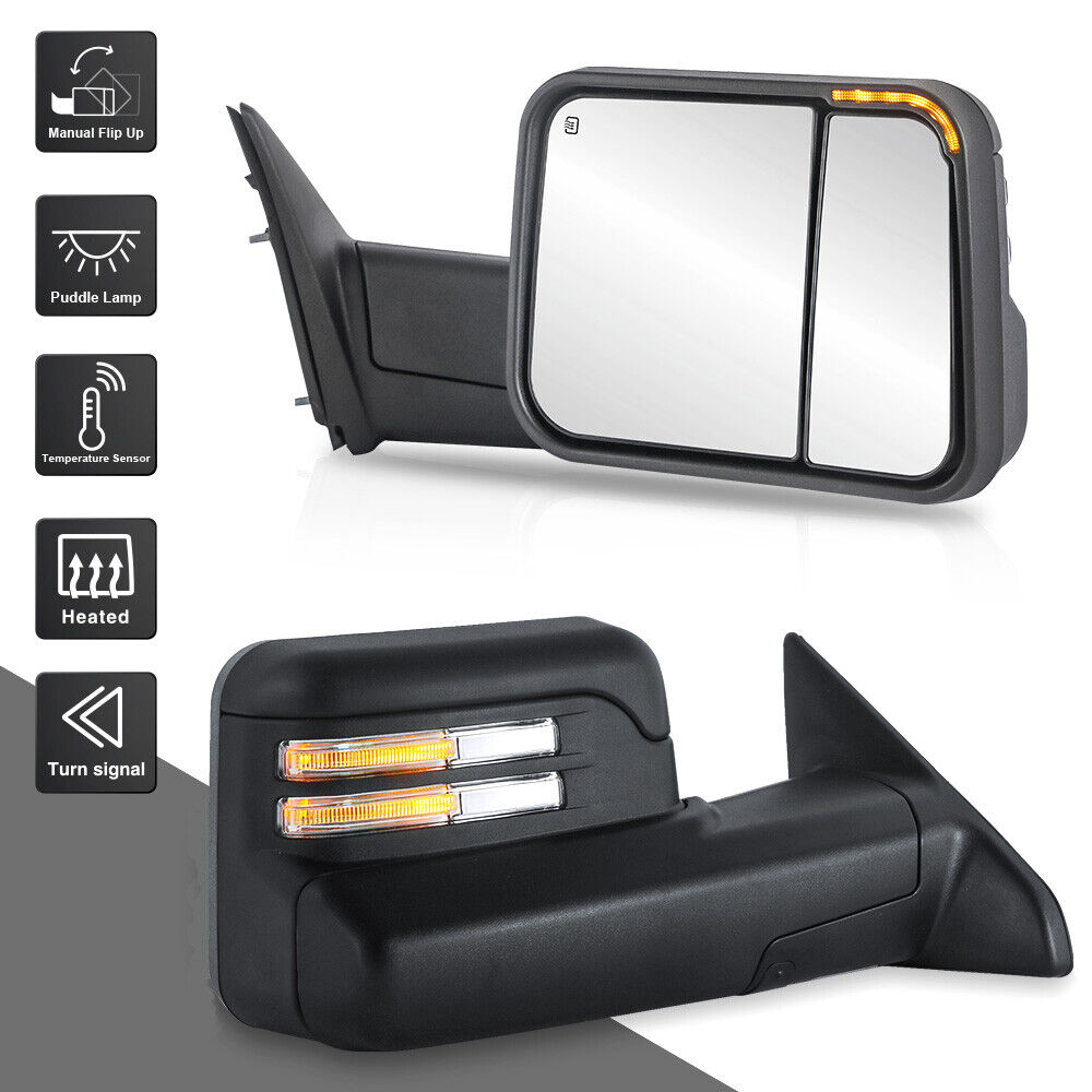 Pair Tow Mirrors w/ Temperature Sensor Puddle Light For 2009-2023 Dodge Ram 1500