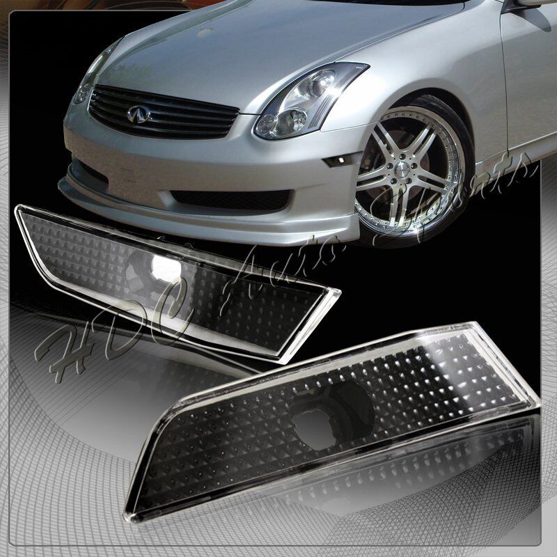 For 2003-2007 Infiniti G35 Coupe Black Housing Clear Bumper Side Marker Lights