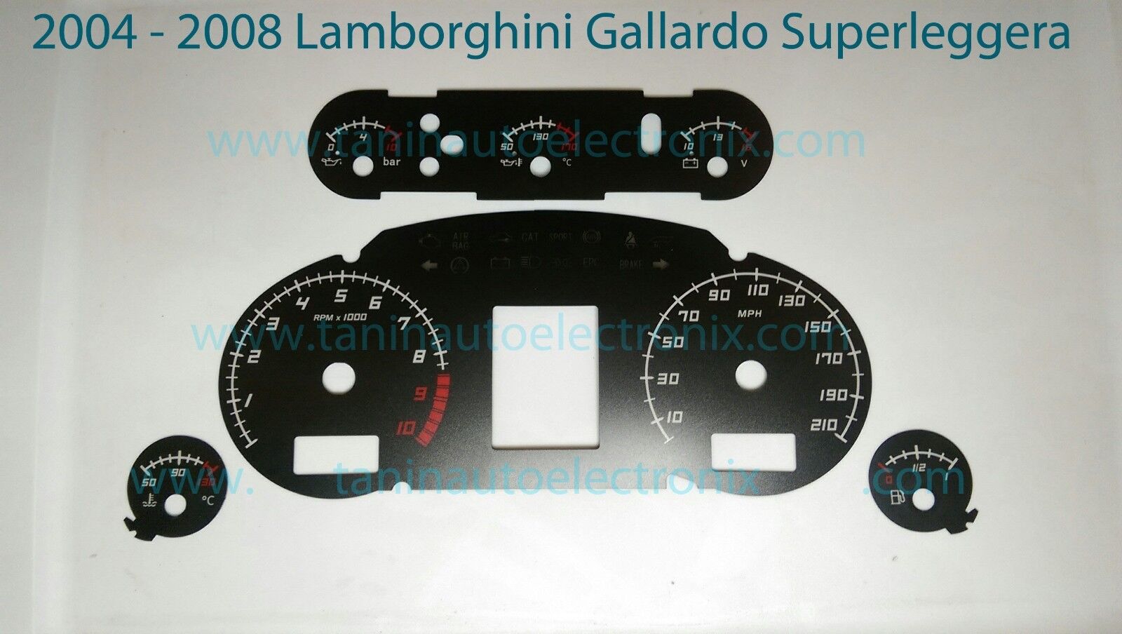 2004 - 2008 Lamborghini Gallardo Superleggera Speedometer Gauge Overlay Black