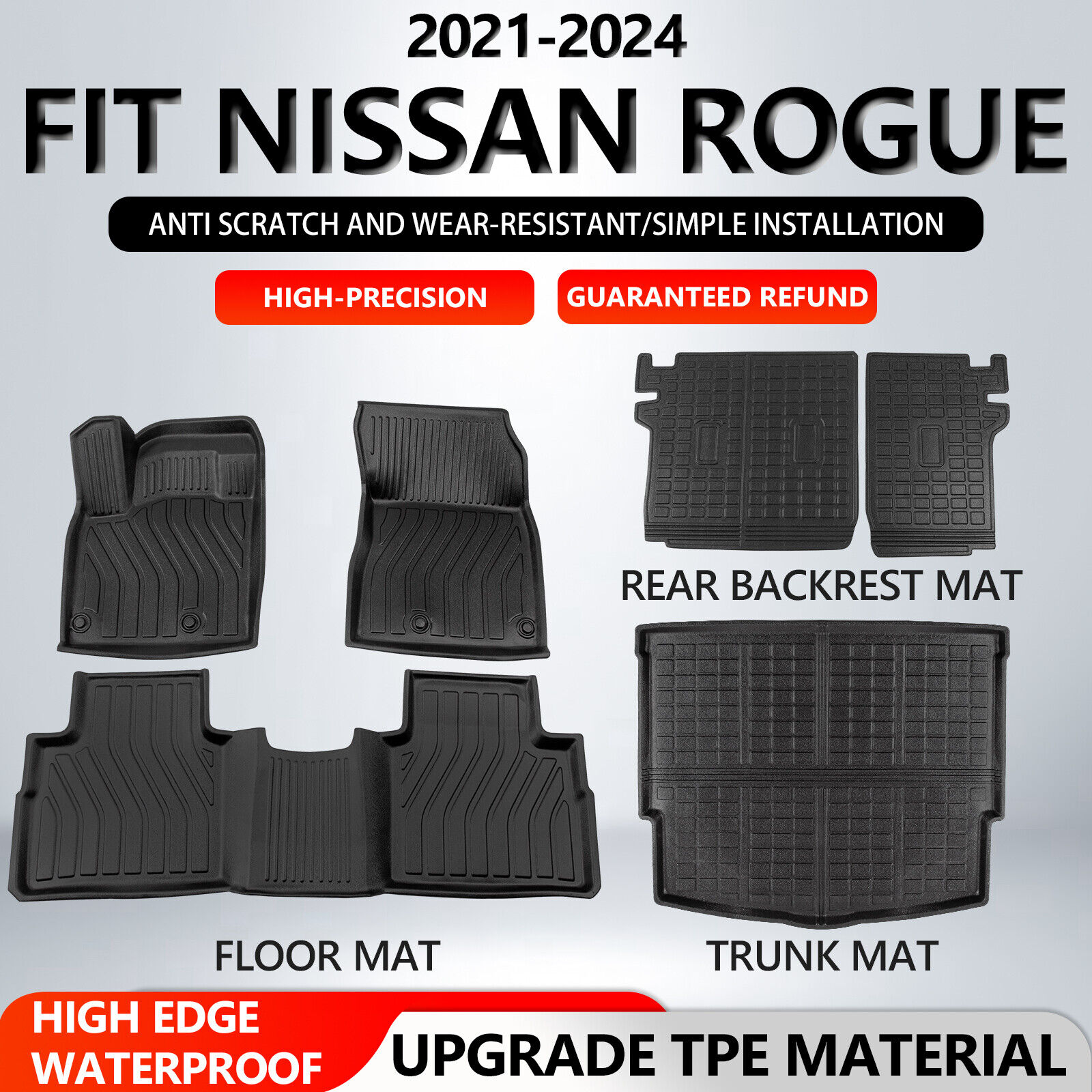 For 2021-2024 Nissan Rogue Floor Mats Cargo Mats Backrest Mat Trunk Liners TPE