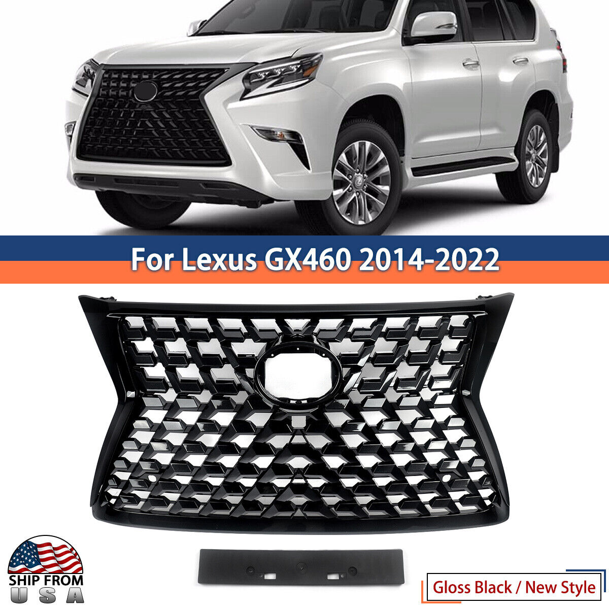 New Upgrade Luxury Gloss Black Front Grill For 2014-22 LEXUS GX460 Factory Style