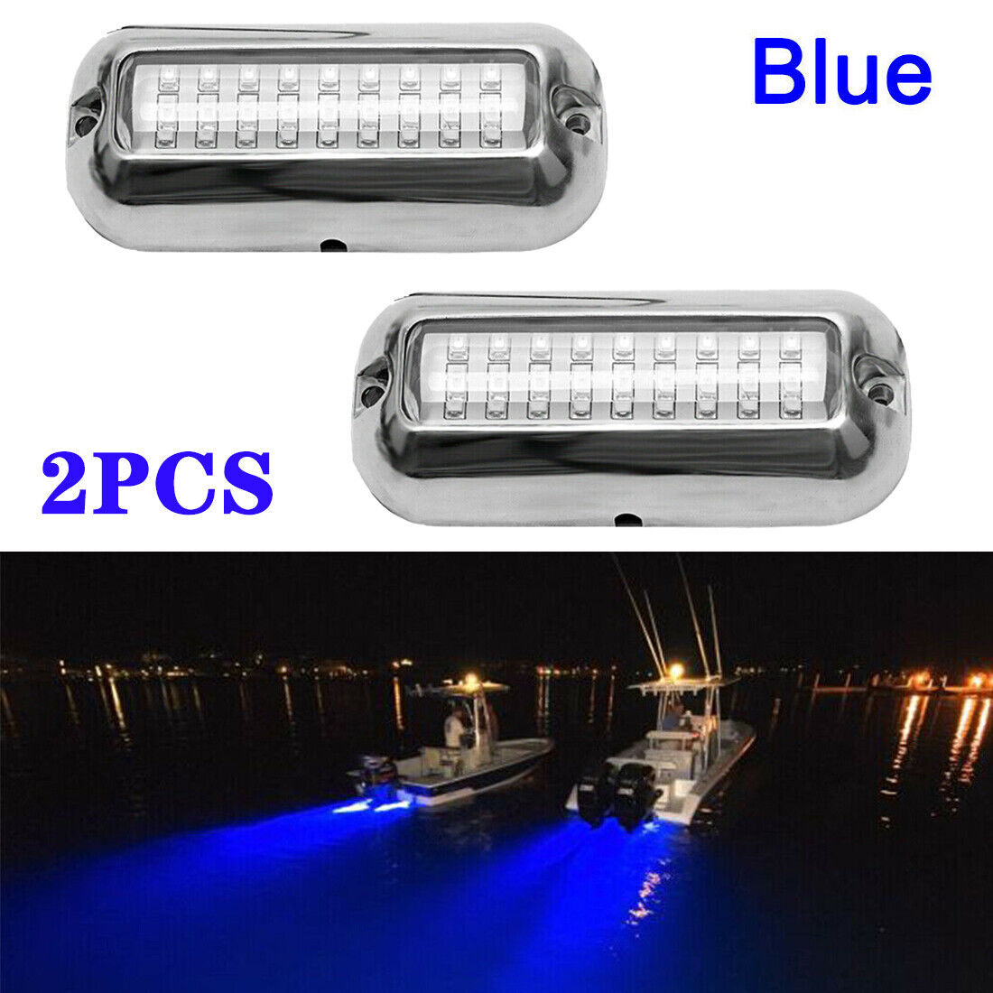 2 x BLUE 27LED  Underwater BOAT MARINE Transom LIGHT 316 Stainless Steel Pontoon