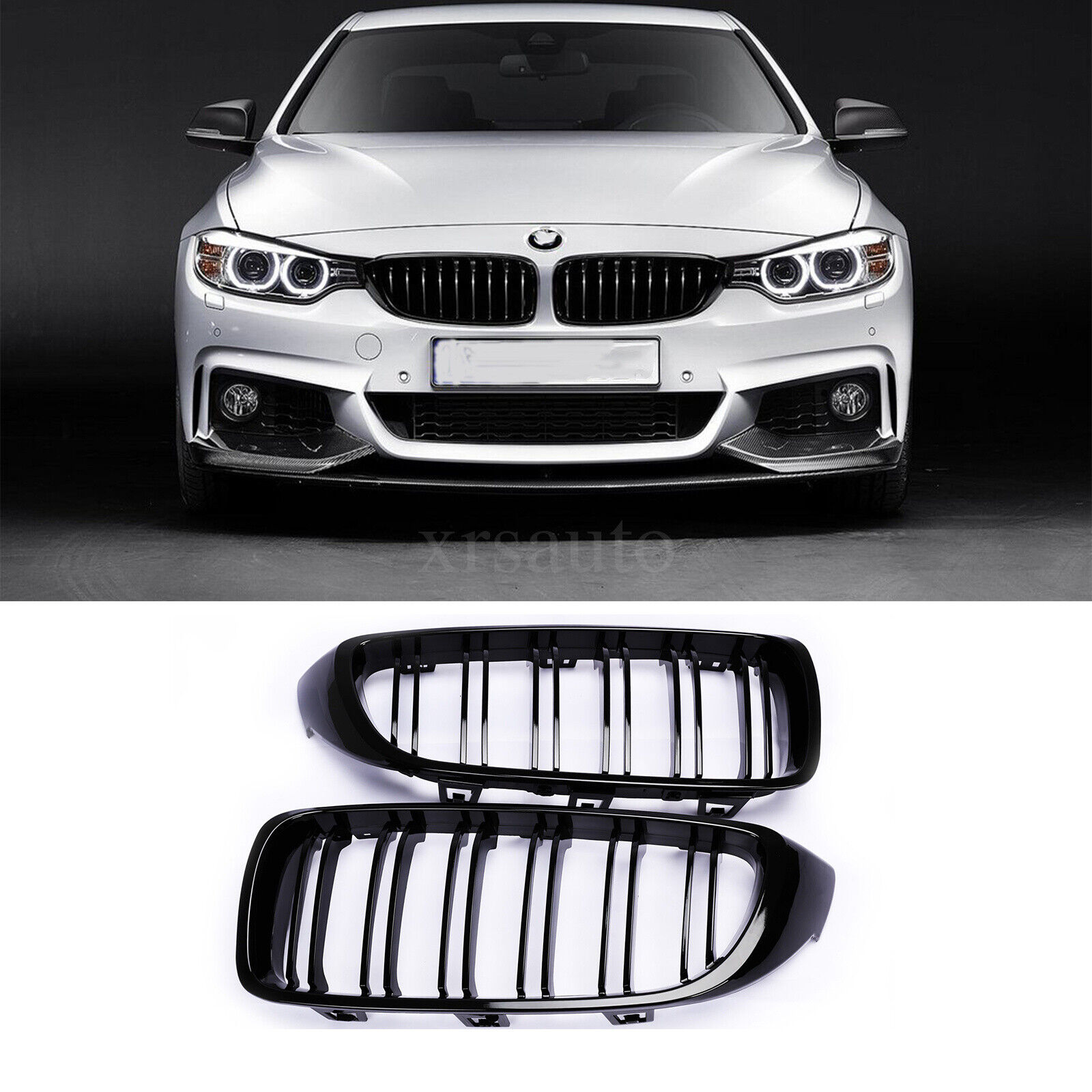 Gloss Black Kidney Grille Twin Bar For BMW 4 Series F32 F33 F36 M4 2014-2020