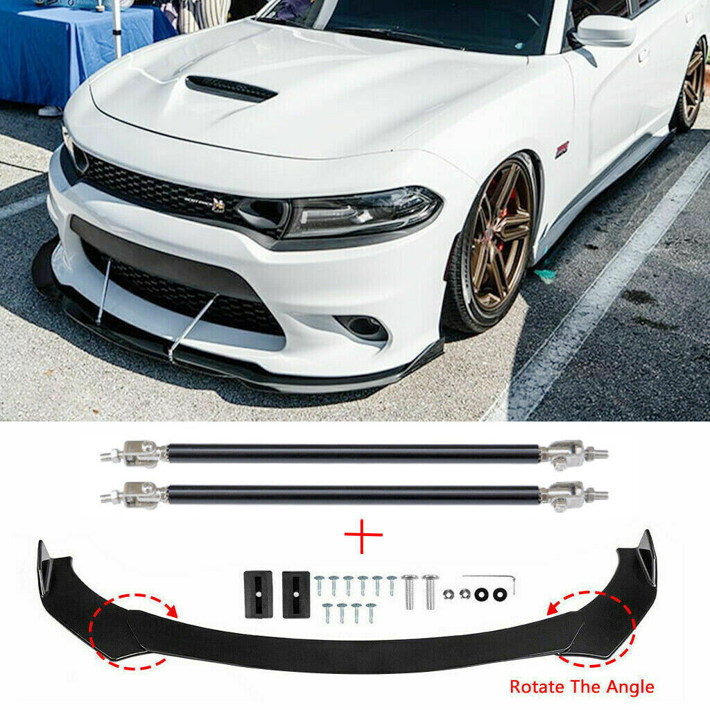 For Dodge Charger RT SRT SXT Front Bumper Lip Splitter Spoiler + Strut Rods Bars