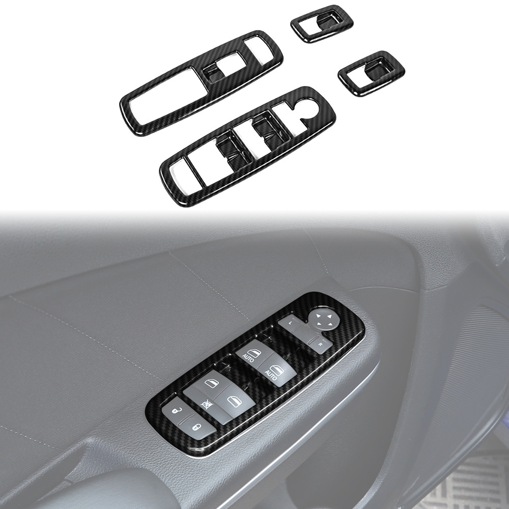 4PCS Window Lift Switch Panel Cover Trim for Dodge Ram 1500 2010-17 Carbon Fiber