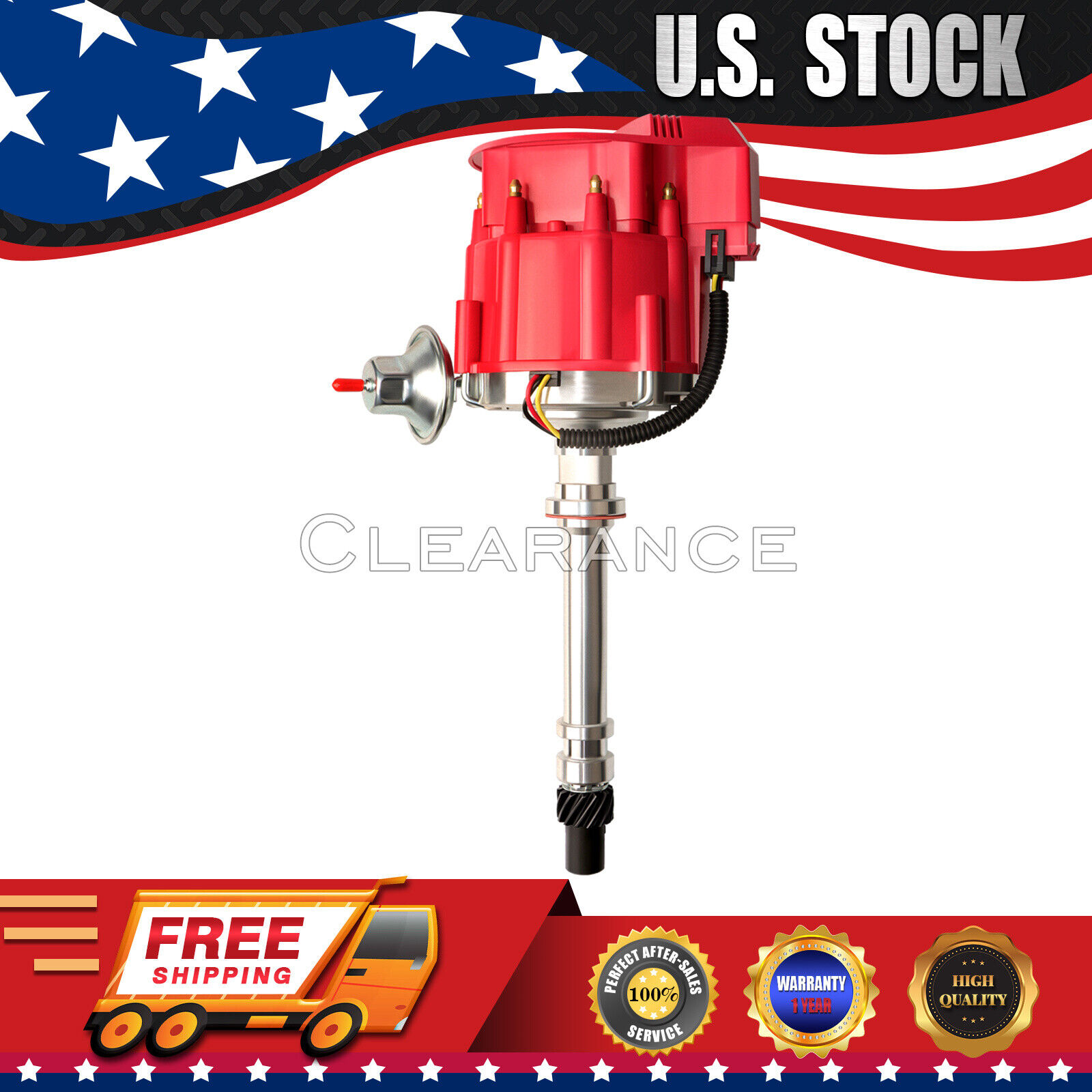 SBC BBC Chevy 305 350 454 V8\'s HEI Distributor with red Cap 65k 65,000 Volt