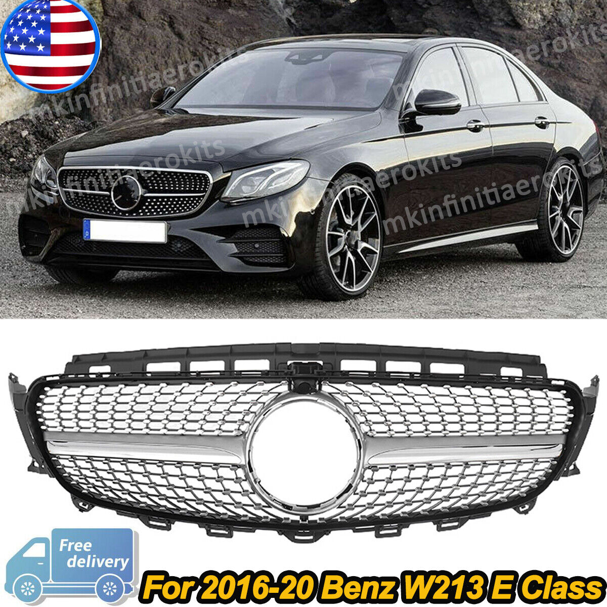 Diamond Style Front Grille w/Camera For Benz W213 E Class E350 Sedan 2016-2020