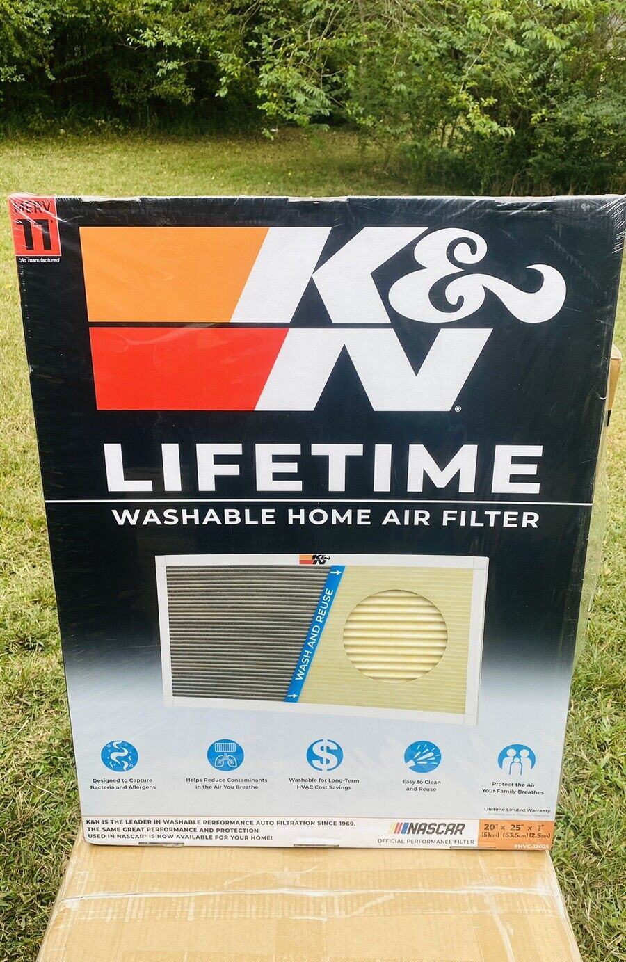 K&N Washable Home Air Filter HVC-12025 HVAC Filter, 20 x 25 x 1,  Sealed, New