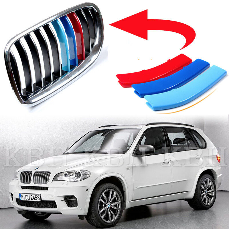 Fits BMW X5 E70 Year 2008-2013 Kidney Grille M Sport 3 Colour Cover Stripe Clips