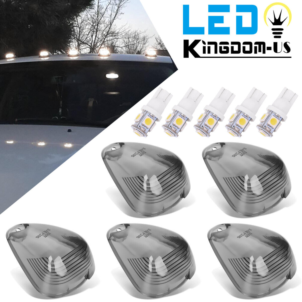 5x Roof Cab Marker Lights Lens w/LED Bulbs For Ford F350 F450 F550 Super Duty