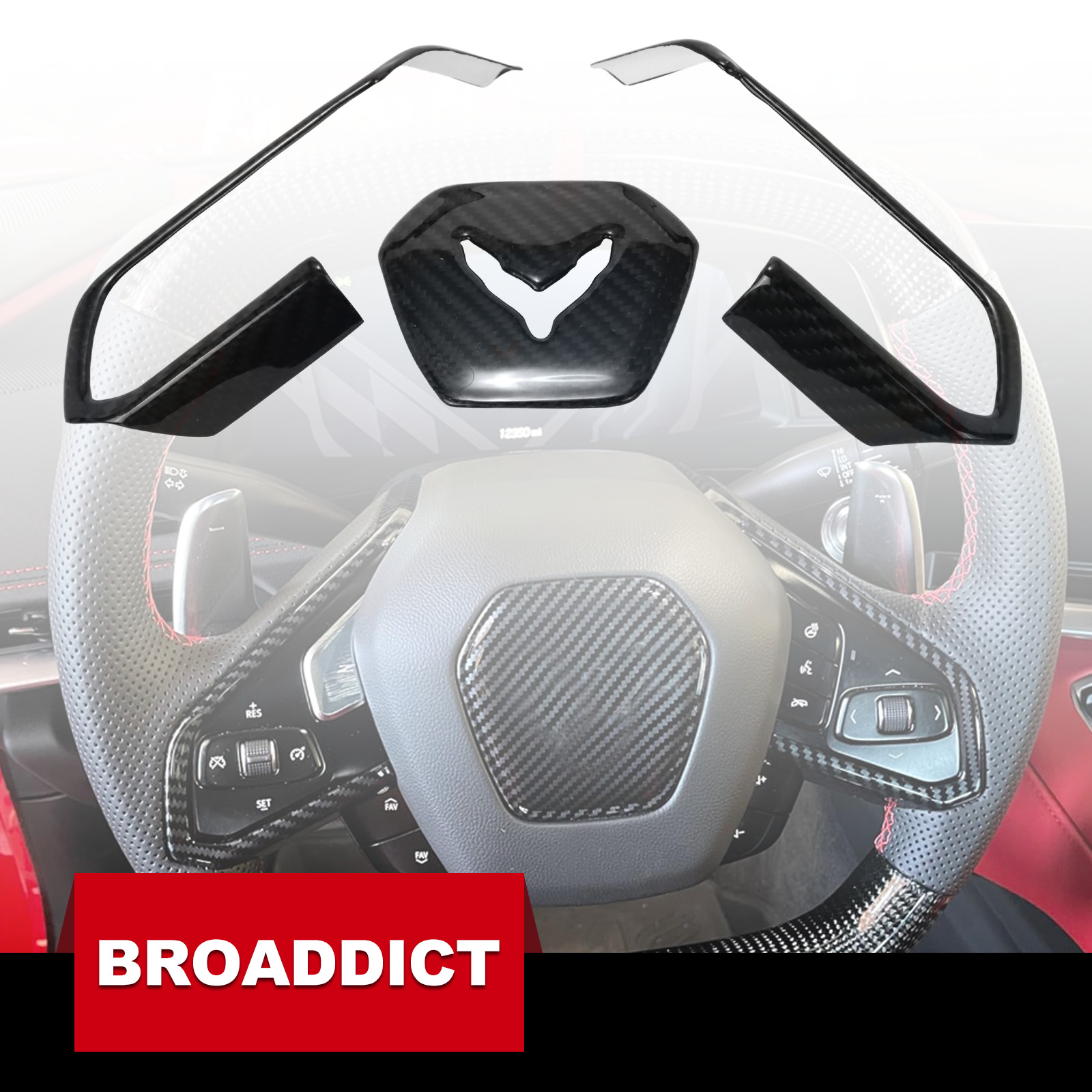 Carbon Fiber Interior Steering Wheel Trim Cover fit for Corvette C8 2020-2023