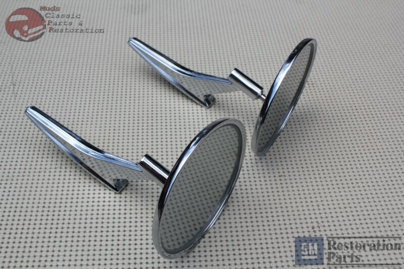66-68 Chevy Outside Door Mounted Rear View Mirror Ribbed Base Pair