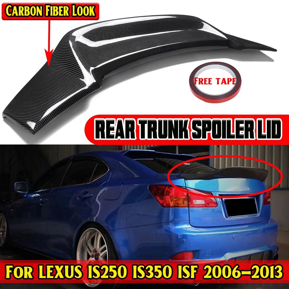 Carbon Black Rear Trunk Spoiler Wing Lip Trim For LEXUS IS250 IS350 JDM 06-13