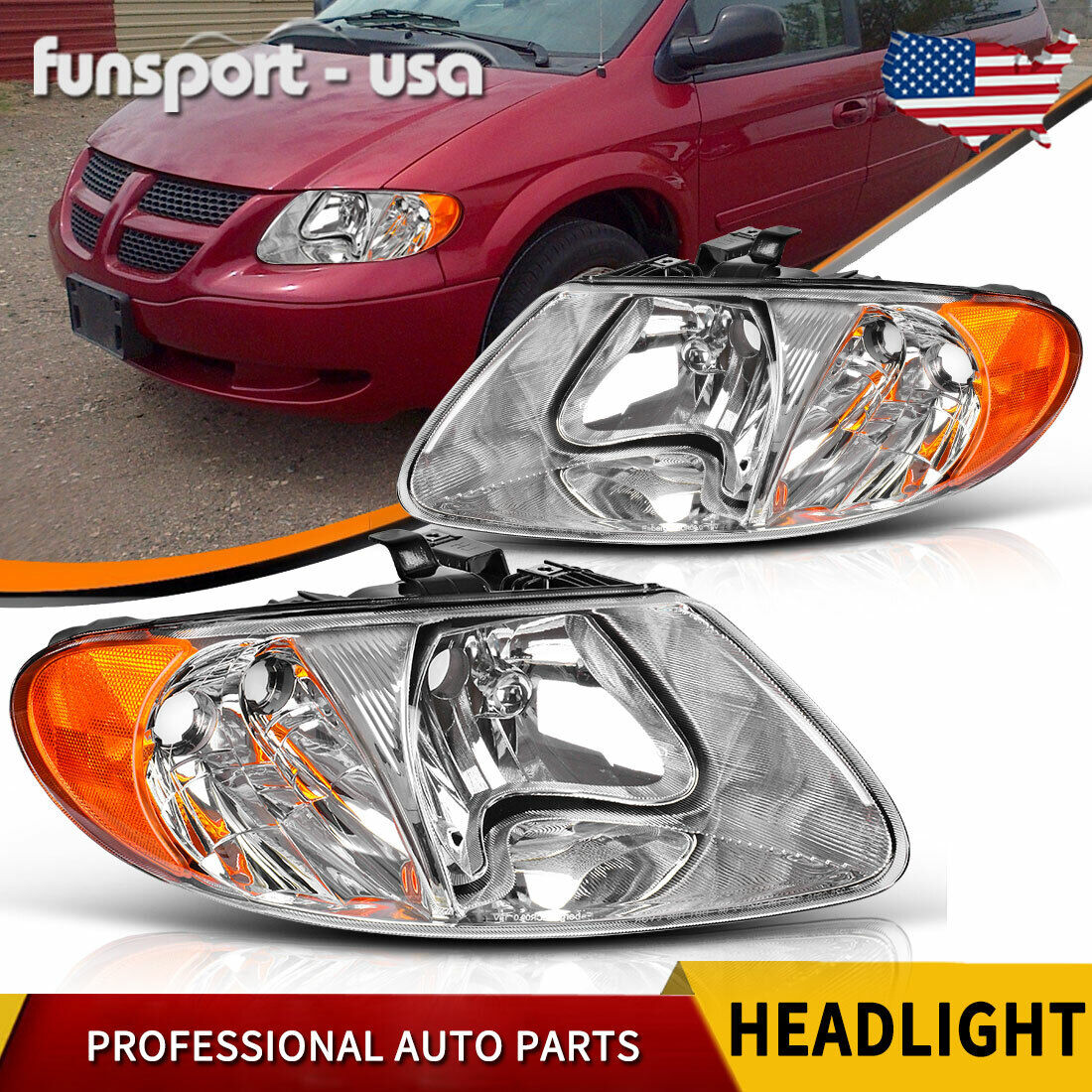 Front Headlights Headlamps for 01-07 Dodge Caravan Town & Country 01-03 Voyager