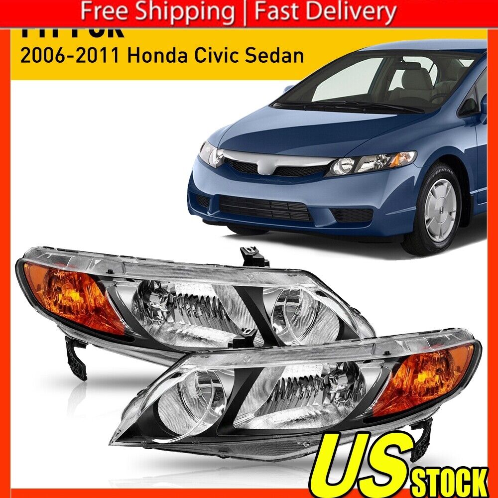 Headlights Assembly Replacement for 2006-2011 Honda Civic Sedan Left+Right Set