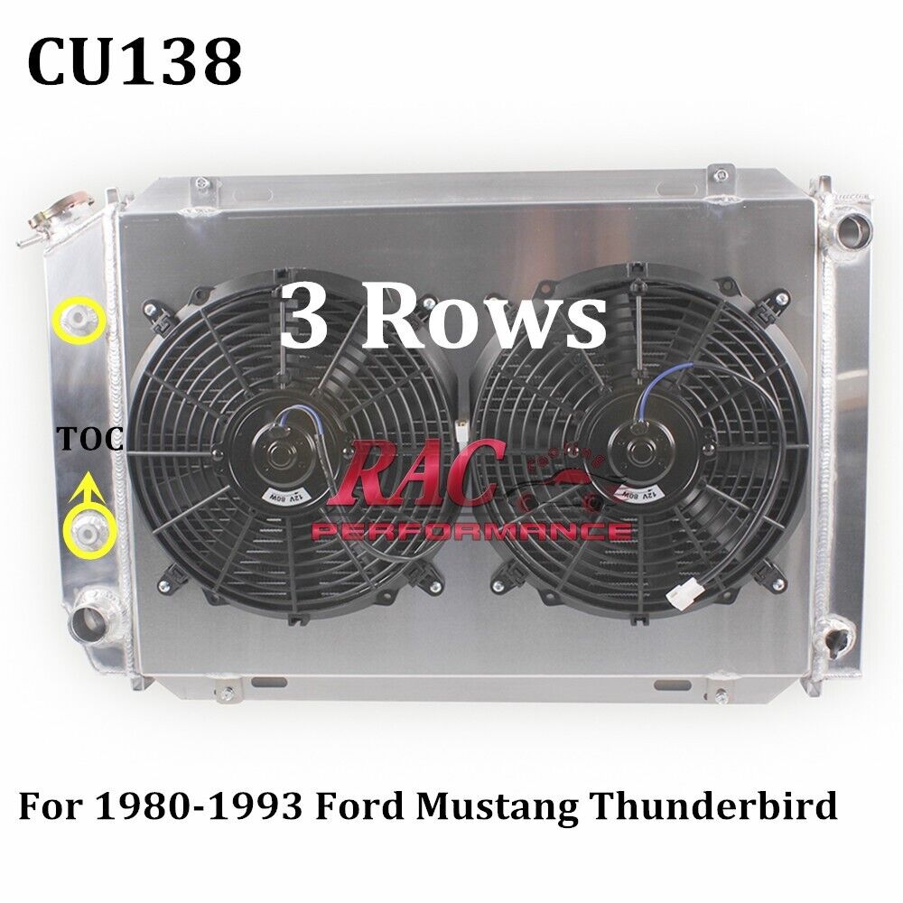 3Row Aluminum Radiator Shroud Fan for 79-93 Ford Mustang Foxbody 5.0L 2.3L AT/MT