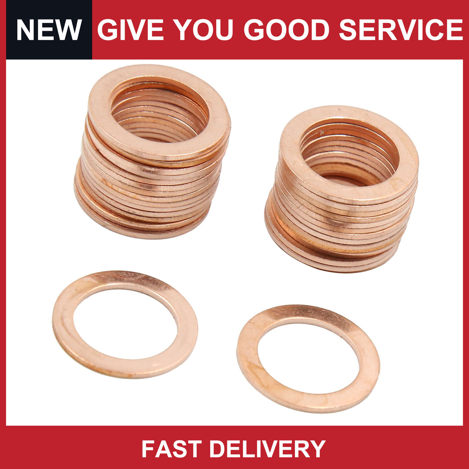 Universal 14mm ID Copper Crush Washers Flat Car Sealing Gaskets Rings Pack of 30