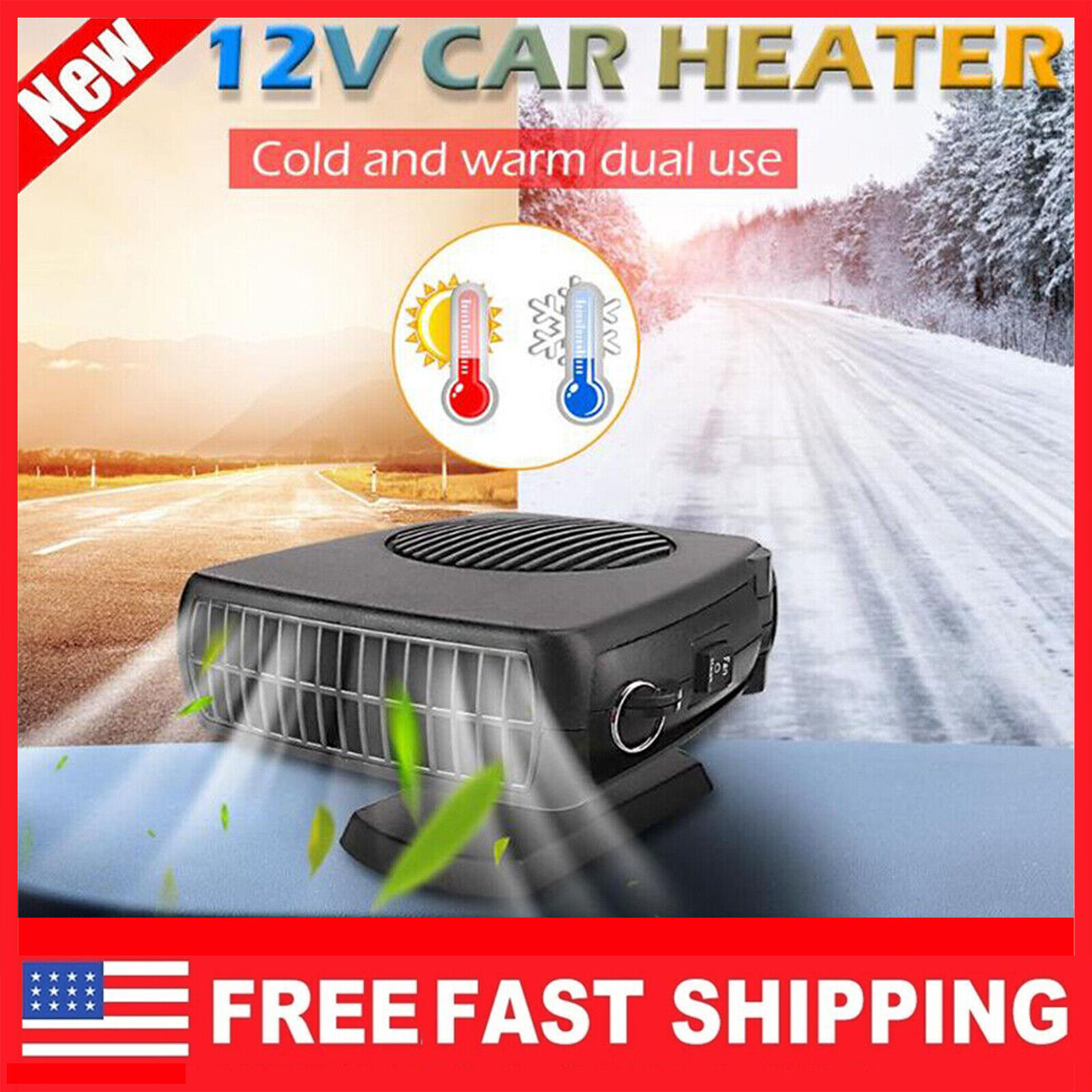 Portable Electric Car Heater 12V 200W Heating Fan Defogger Defroster Demister