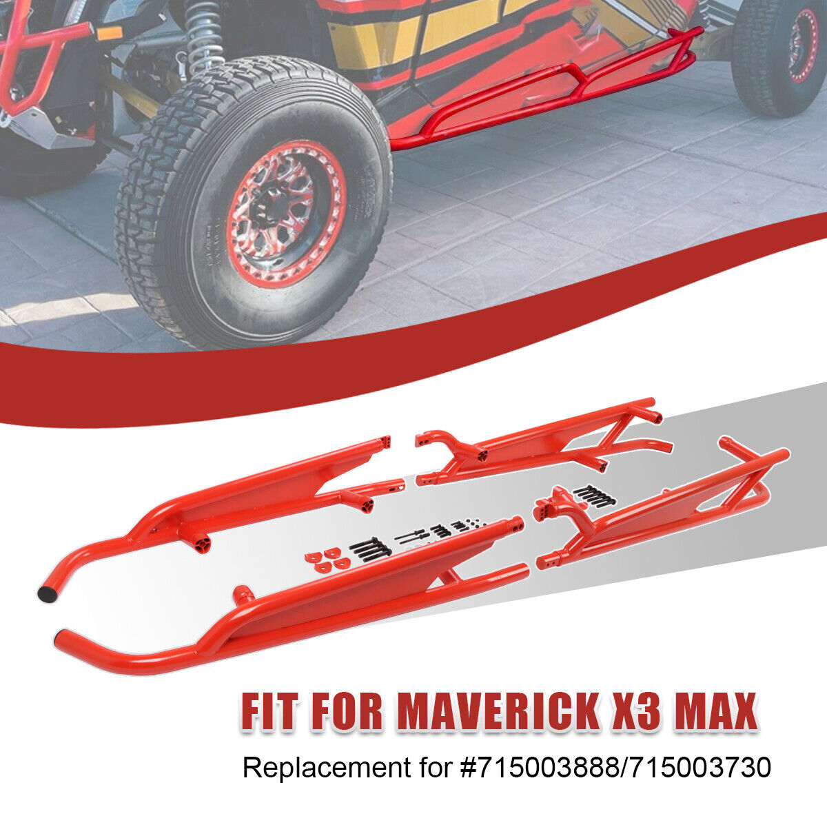 Nerf Bars Rock Sliders for 2017-2024 Can-Am Maverick X3 Max 4 Seater RED Coated